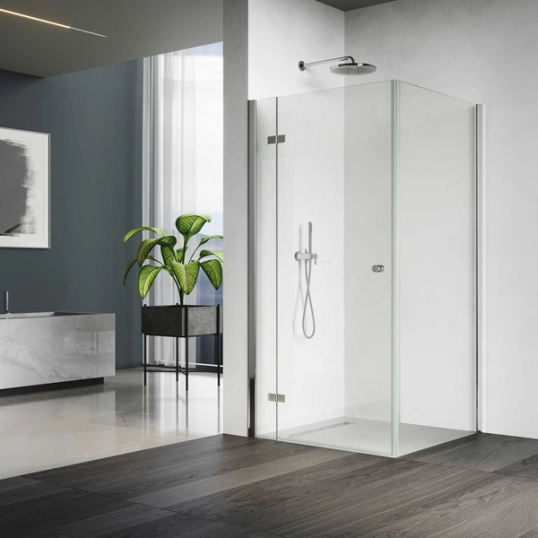 Bright bathroom with a corner shower