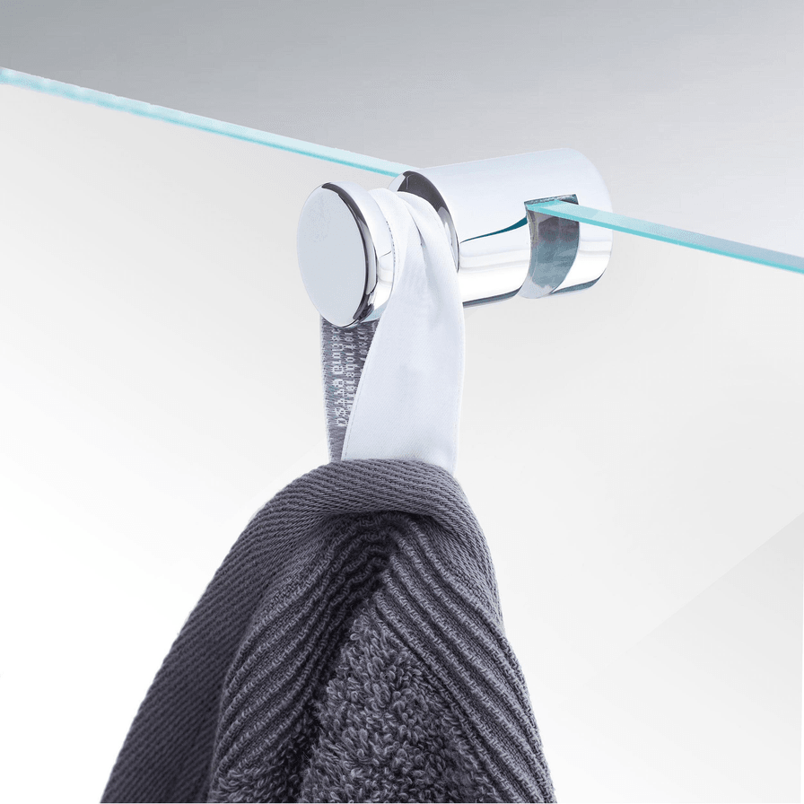 Handtuchhalter an Glastür mit Handtuch