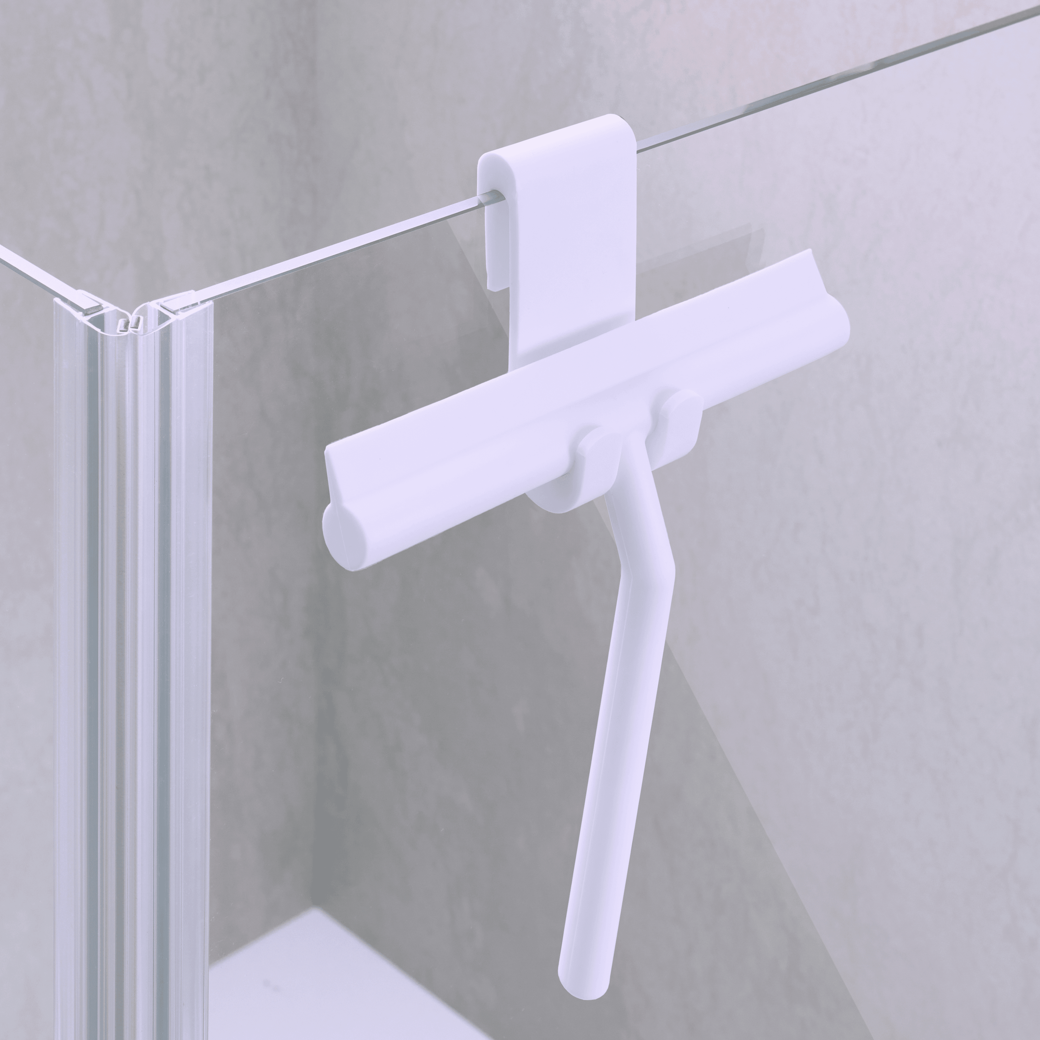 Shower squeegee on a glass door in white