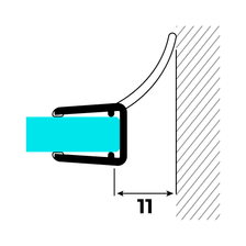 Technische Zeichnung einer Mitteldichtung auf Glas an einer Wand
