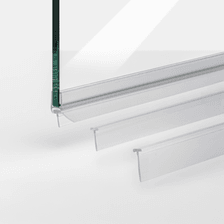 Beispiel von Schleiflippendichtungen für 6mm Glasstärke mit 10,5mm, 14,5mm und 18,5mm Höhe in einer 180°-Situation