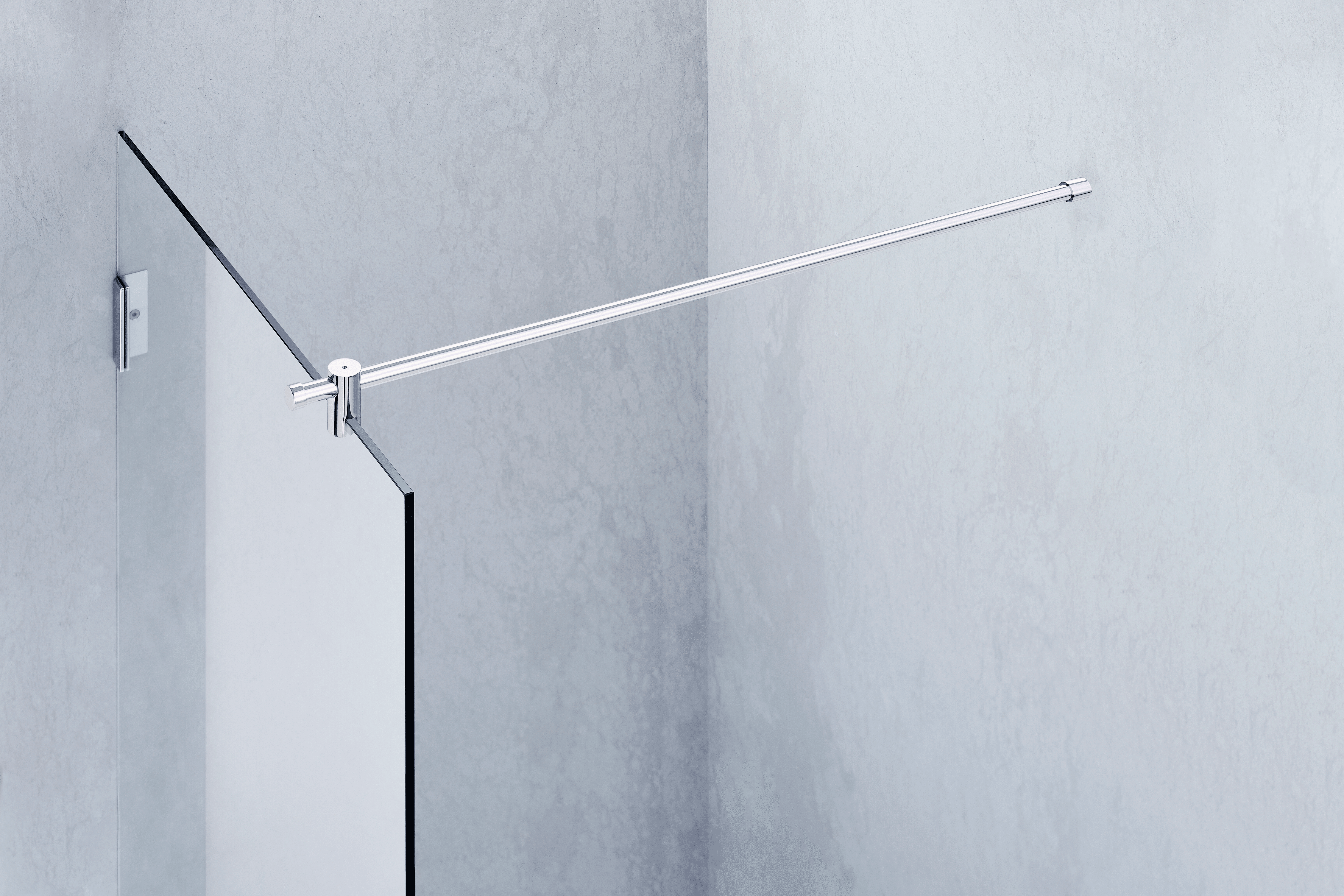 Example of a 90° spacer bar for a glass-to-wall situation in chrome