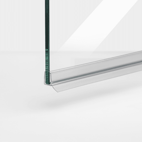 Beispiel einer vorgebogenen Schiebetürdichtung mit seitlichem Wasserabweiser für 6-8 mm Glasstärke in einer parallelen Rund-Situation