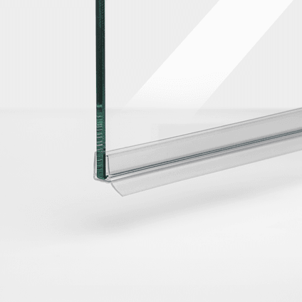 Beispiel einer vorgebogenen Schiebetürdichtung mit seitlichem Wasserabweiser für 6-8 mm Glasstärke in einer parallelen Rund-Situation