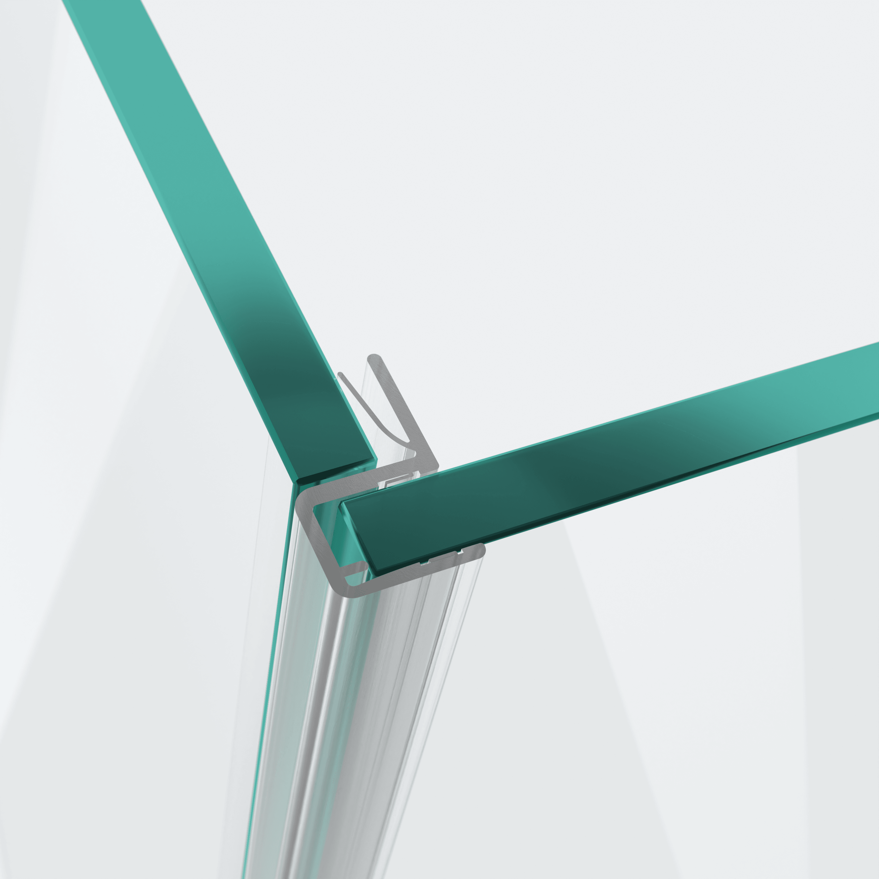 3D-Modell eines Eckanschlagprofils für eine 90°-Glas-an-Glas-Situation