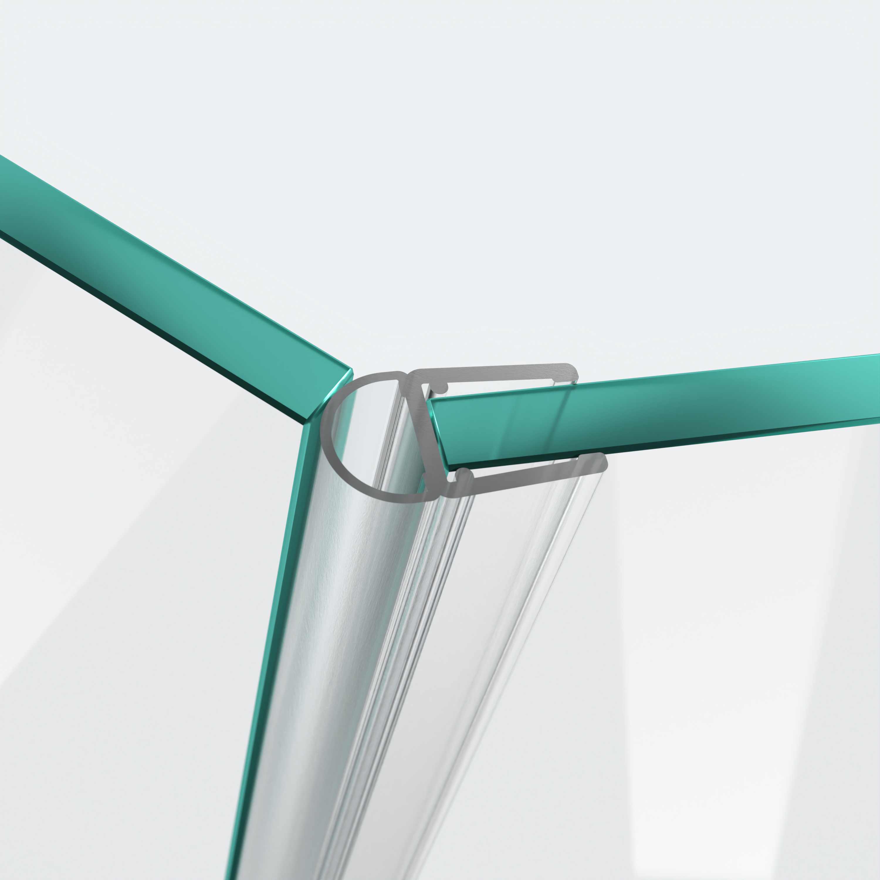 3D model of a hollow-chamber seal for a 135° glass-to-glass situation