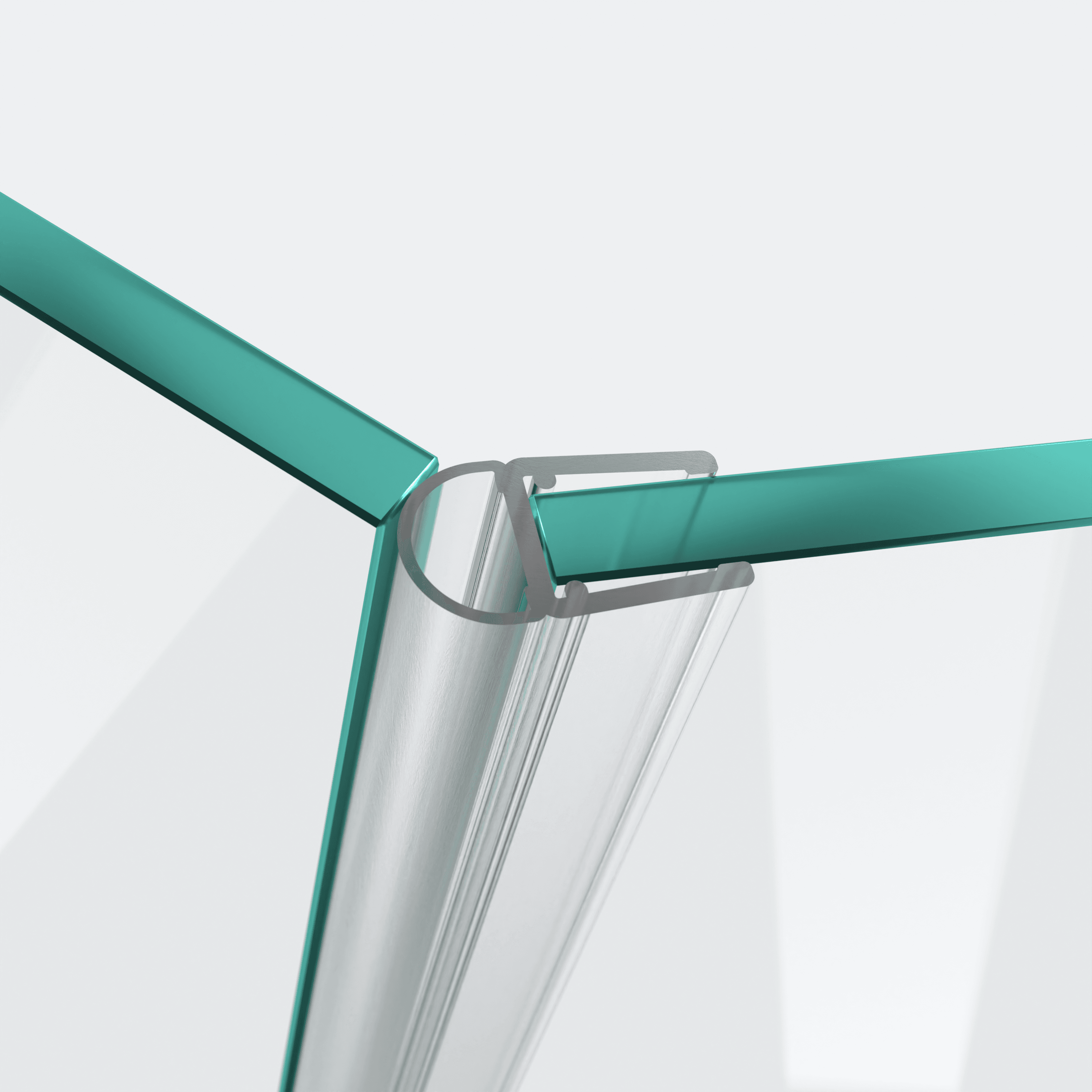 3D model of a hollow-chamber seal for a 135° glass-to-glass situation