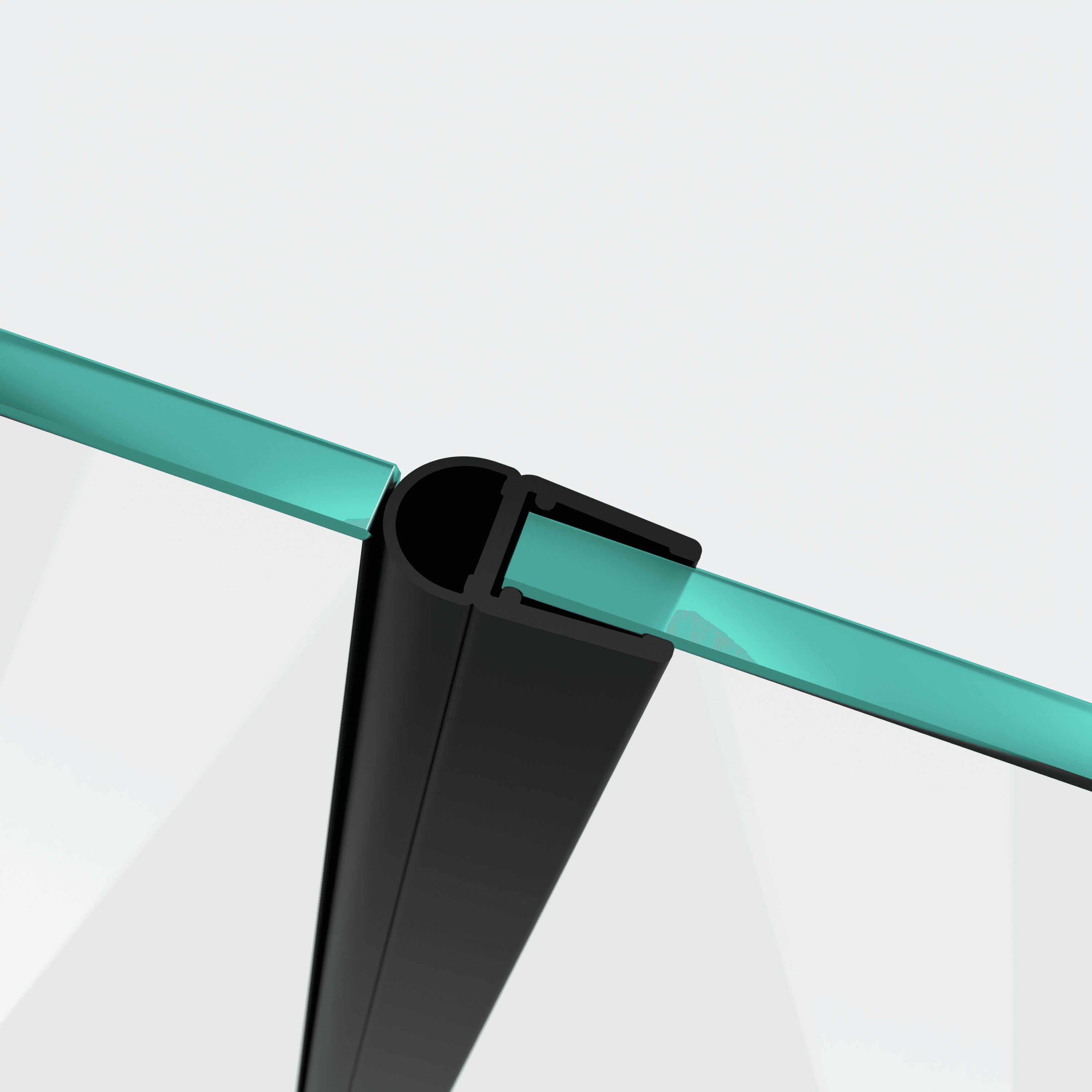 3D model of a hollow-chamber seal for a 180° glass-to-glass situation in black