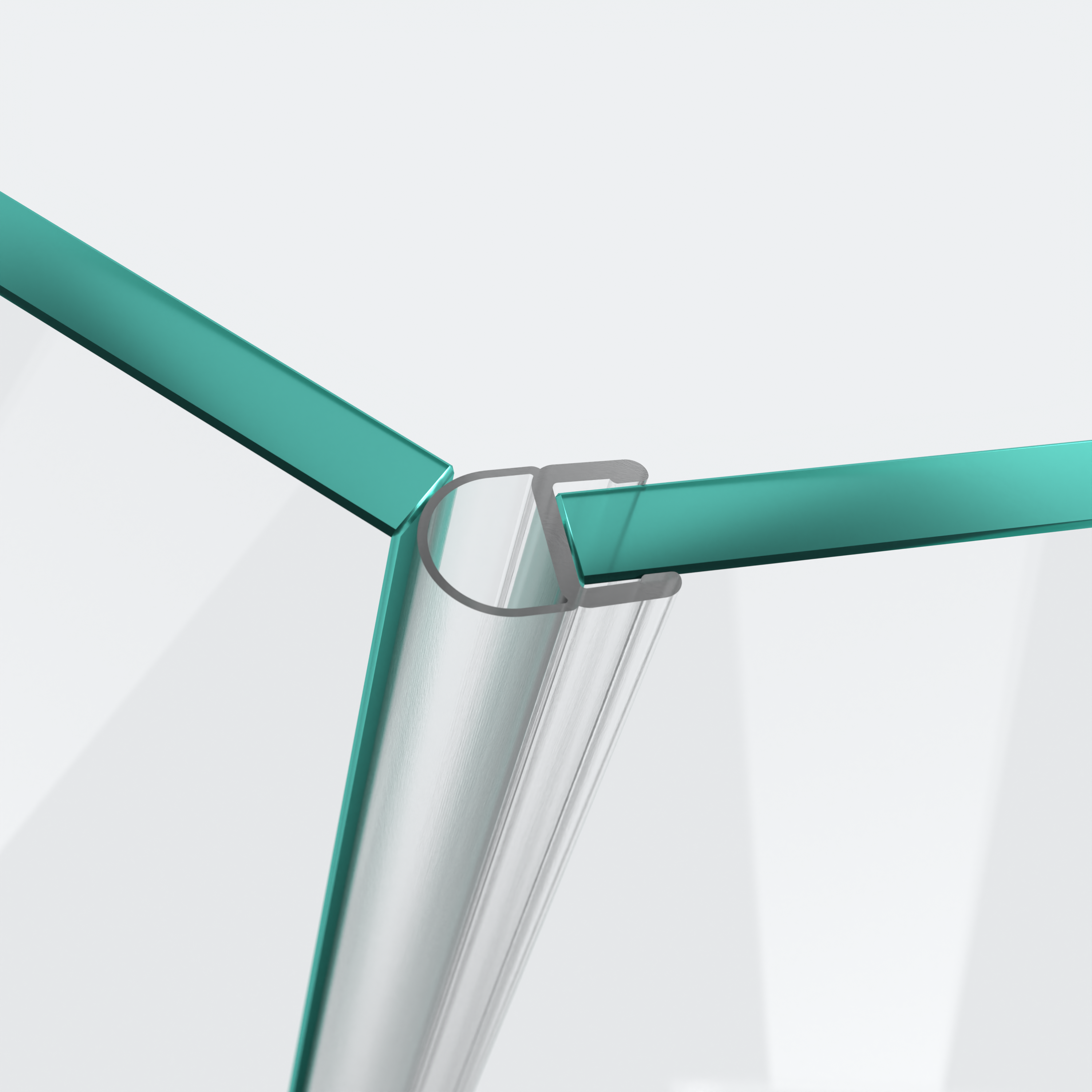 3D model of a hollow-chamber seal with short glass recess for a 135° glass-to-glass situation
