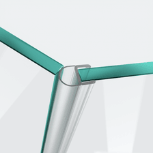 3D model of a hollow-chamber seal with short glass recess for a 135° glass-to-glass situation