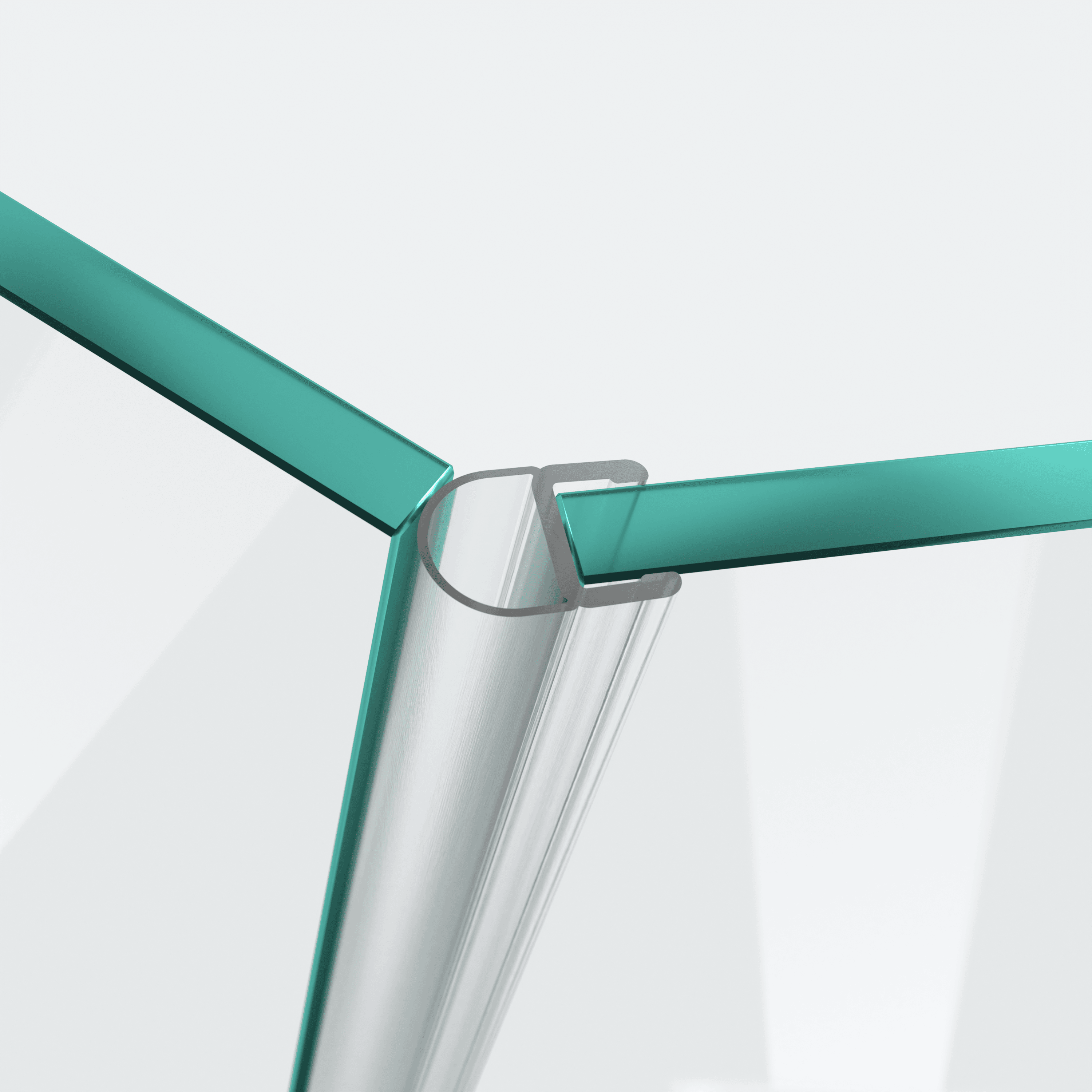 3D model of a hollow-chamber seal with short glass recess for a 135° glass-to-glass situation