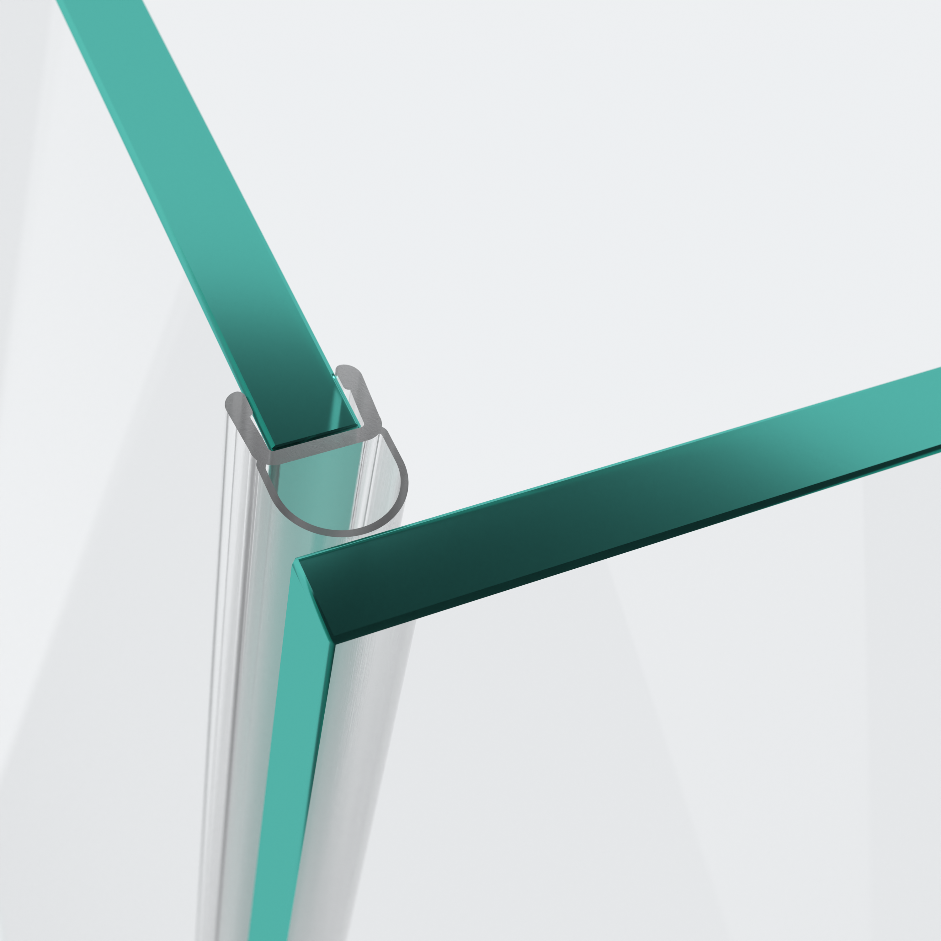 3D model of a hollow-chamber seal with short glass recess for a 90° glass-to-glass situation