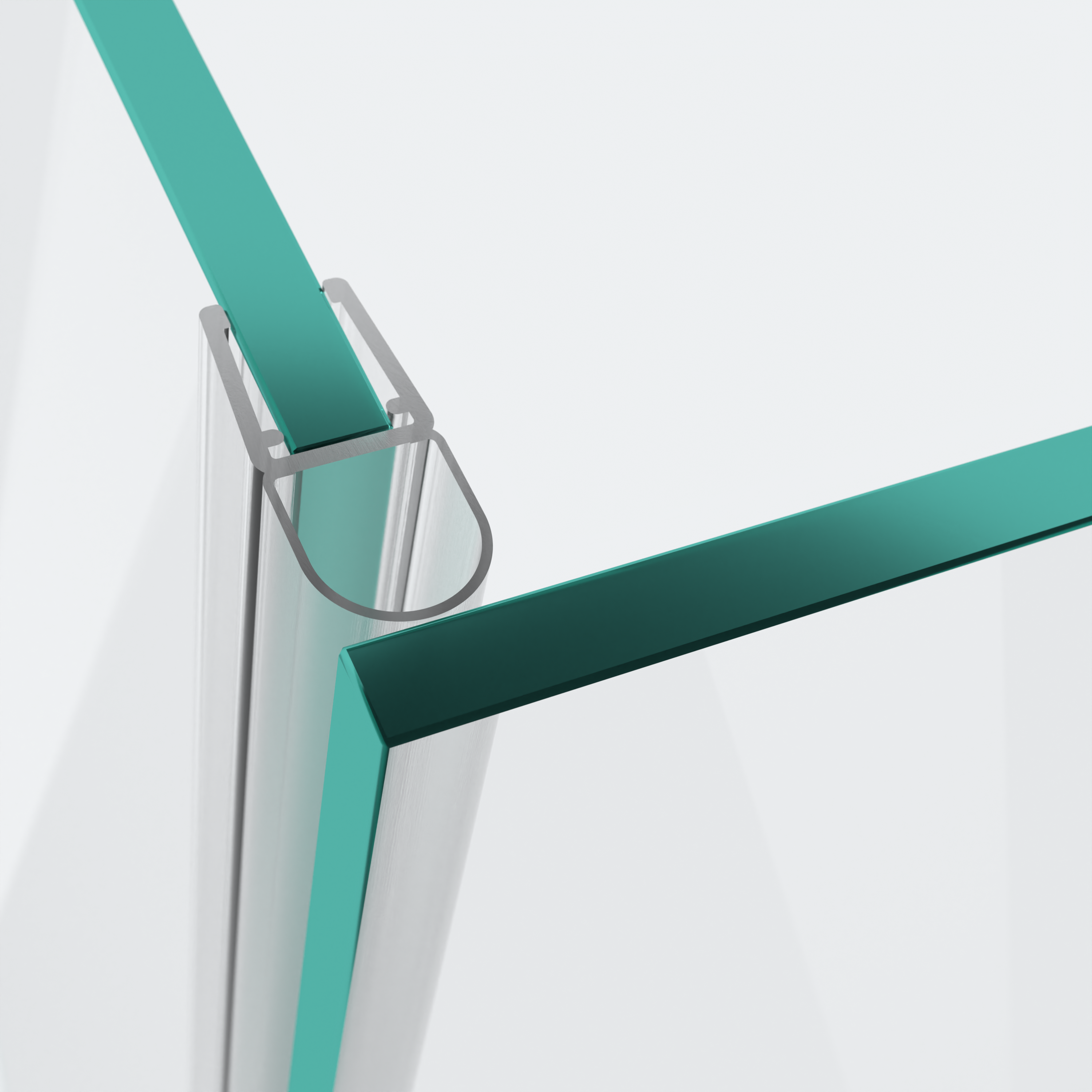 3D-Modell einer Hohlkammerdichtung mit großem Dichtbalg für eine 90°-Glas-an-Glas-Situation
