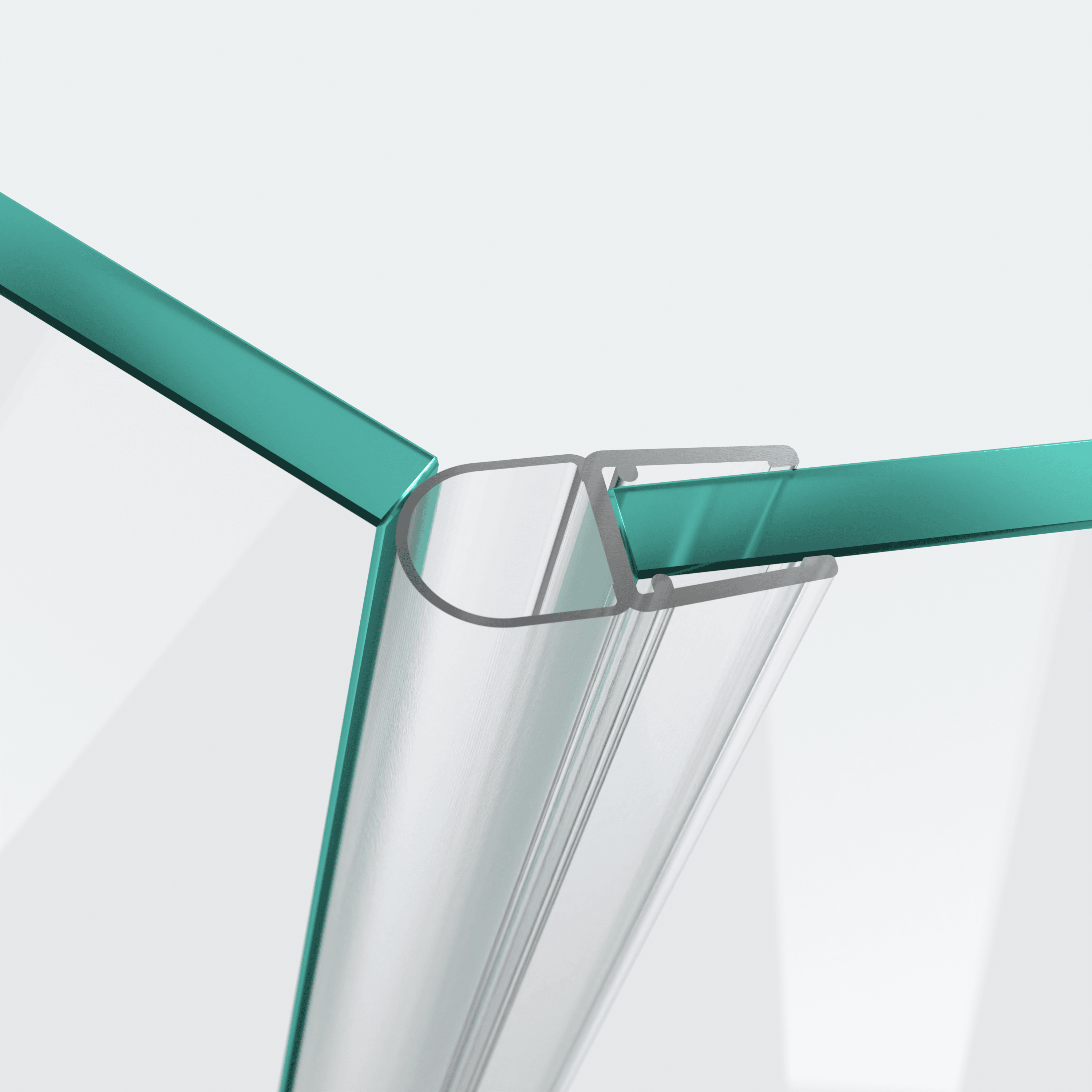 3D-Modell einer Hohlkammerdichtung mit großem Dichtbalg für eine 135°-Glas-an-Glas-Situation