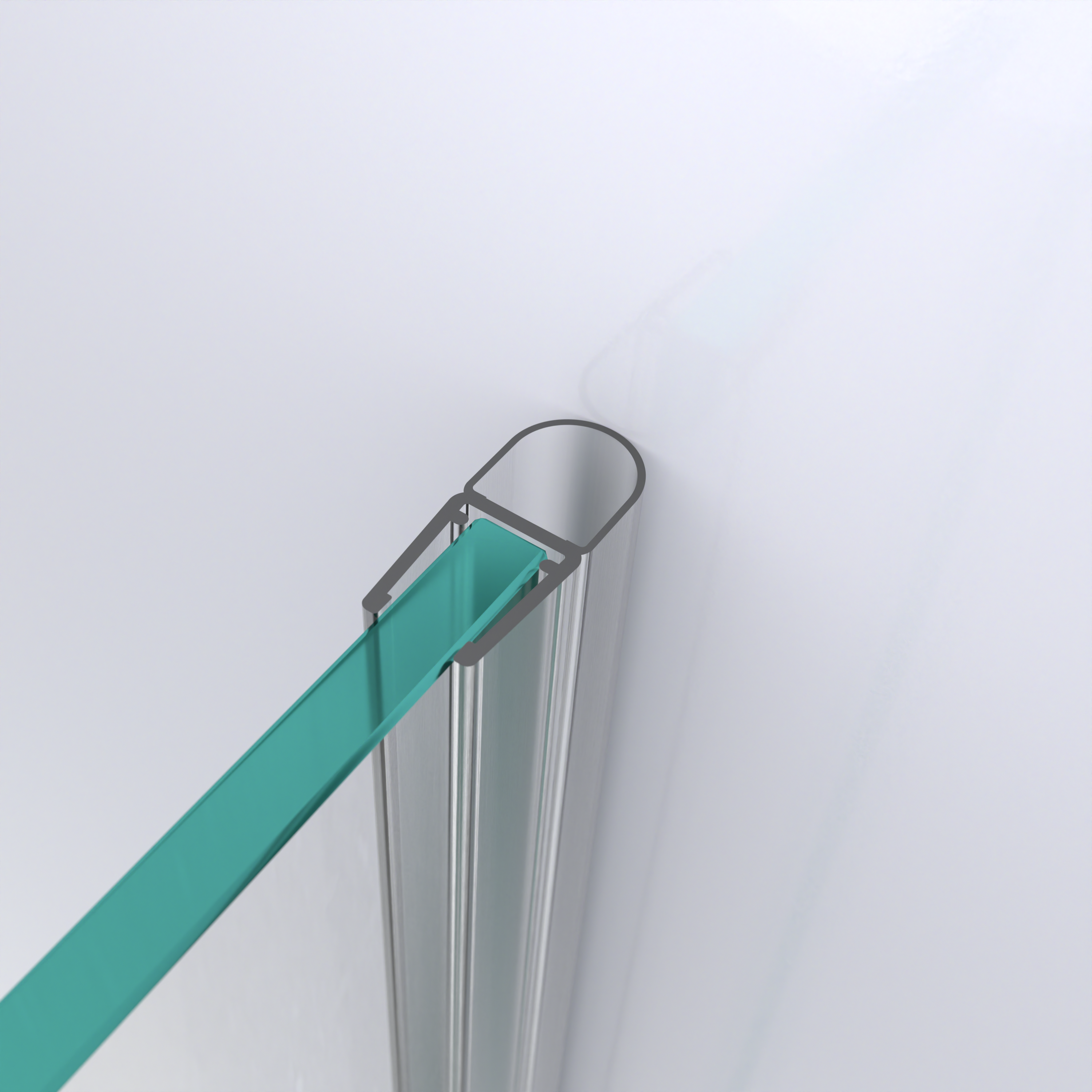 3D-Modell einer Hohlkammerdichtung mit großem Dichtbalg für eine Glas-an-Wand-Situation