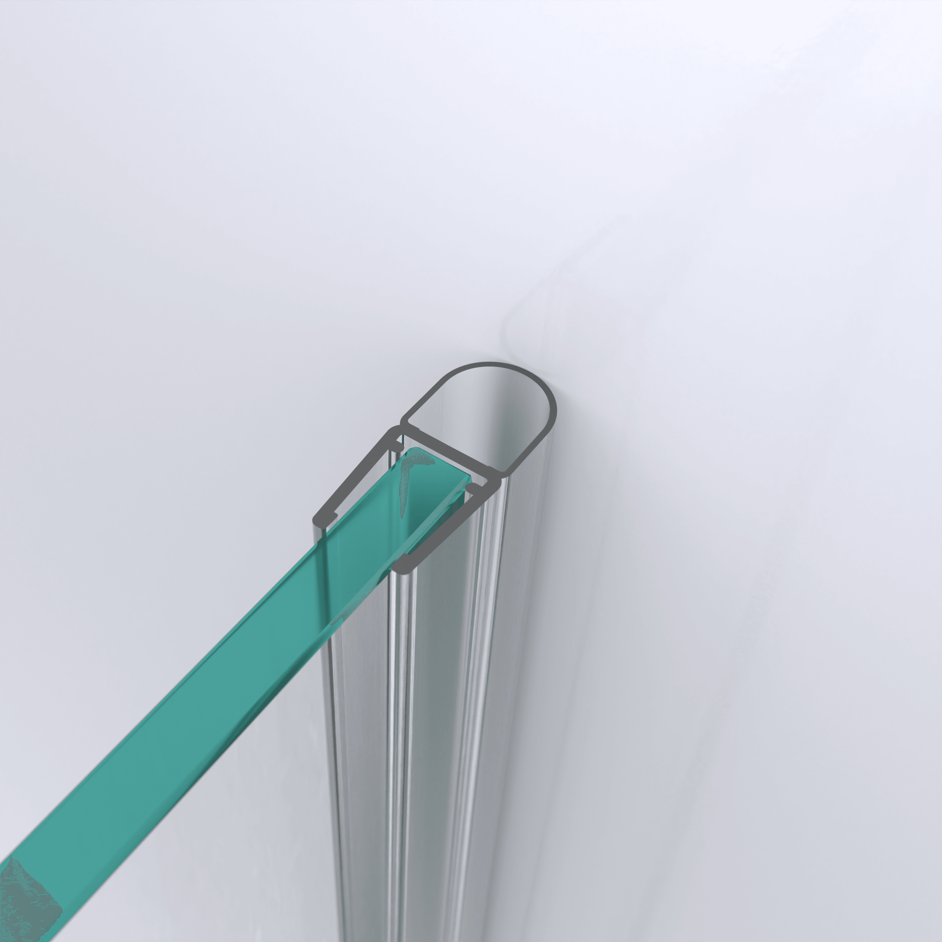 3D-Modell einer Hohlkammerdichtung mit großem Dichtbalg für eine Glas-an-Wand-Situation