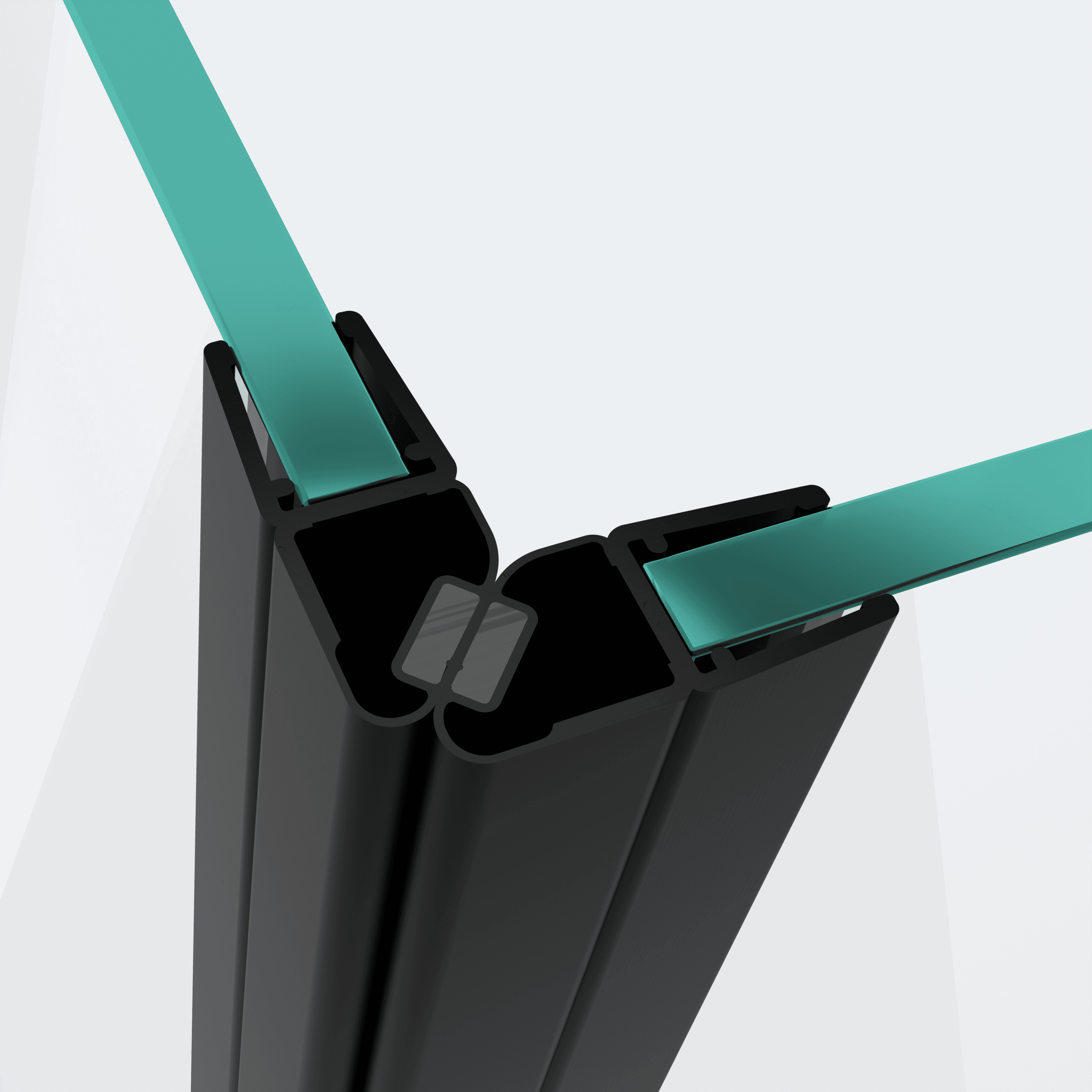 3D model of two 90° magnetic seals for a 90° door-to-door situation in black