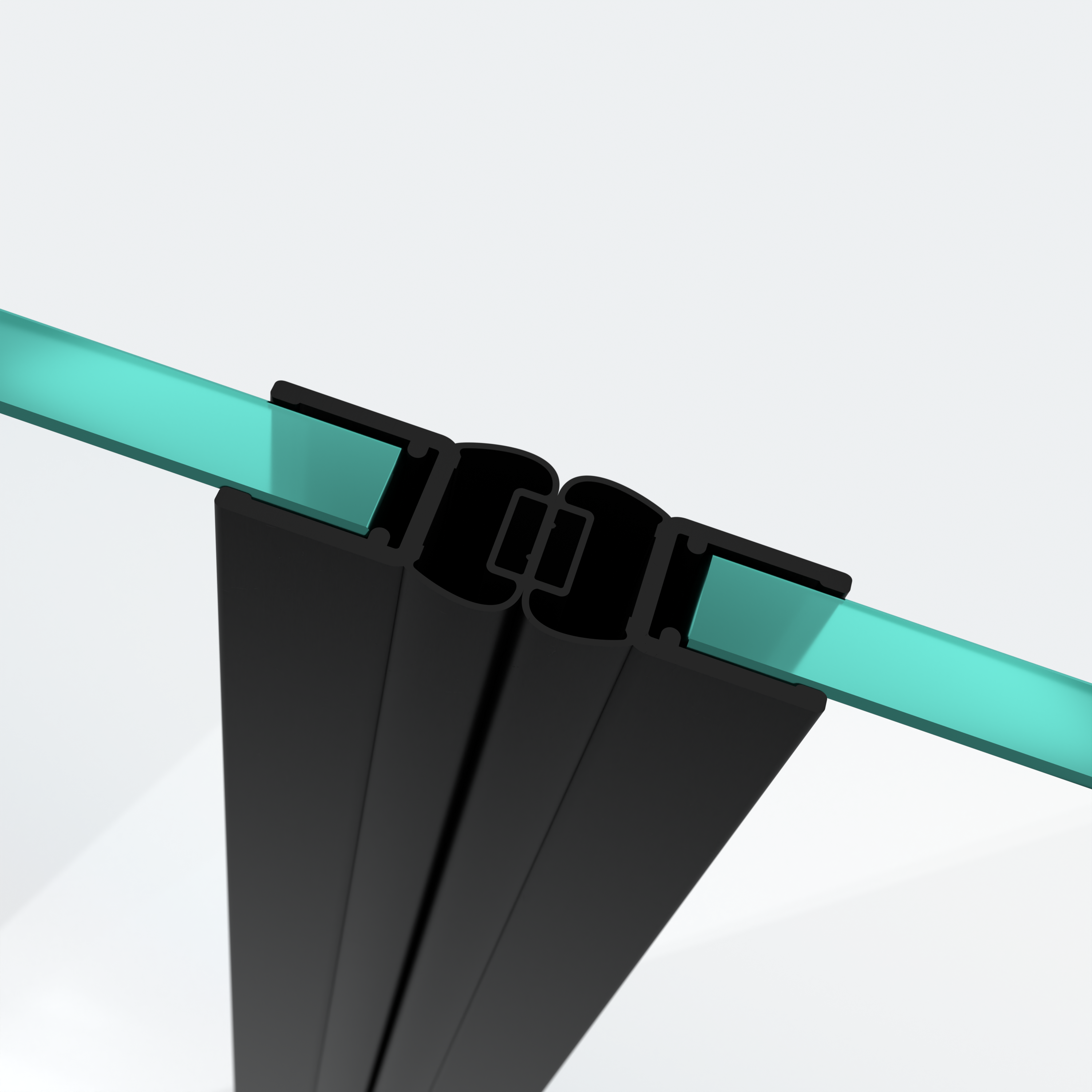 3D-Modell zweier 180°-Magnetschließleisten für eine 180°-Tür-an-Tür-Situation in Schwarz