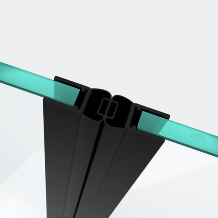 3D-Modell zweier 180°-Magnetschließleisten für eine 180°-Tür-an-Tür-Situation in Schwarz