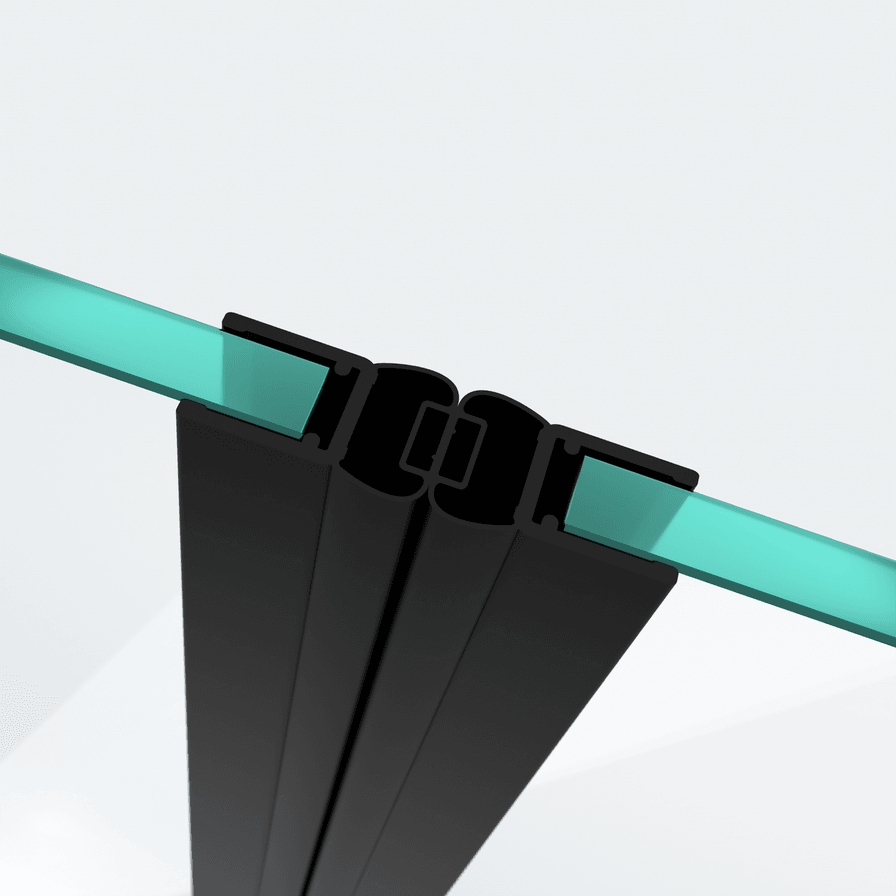 3D-Modell zweier 180°-Magnetschließleisten für eine 180°-Tür-an-Tür-Situation in Schwarz