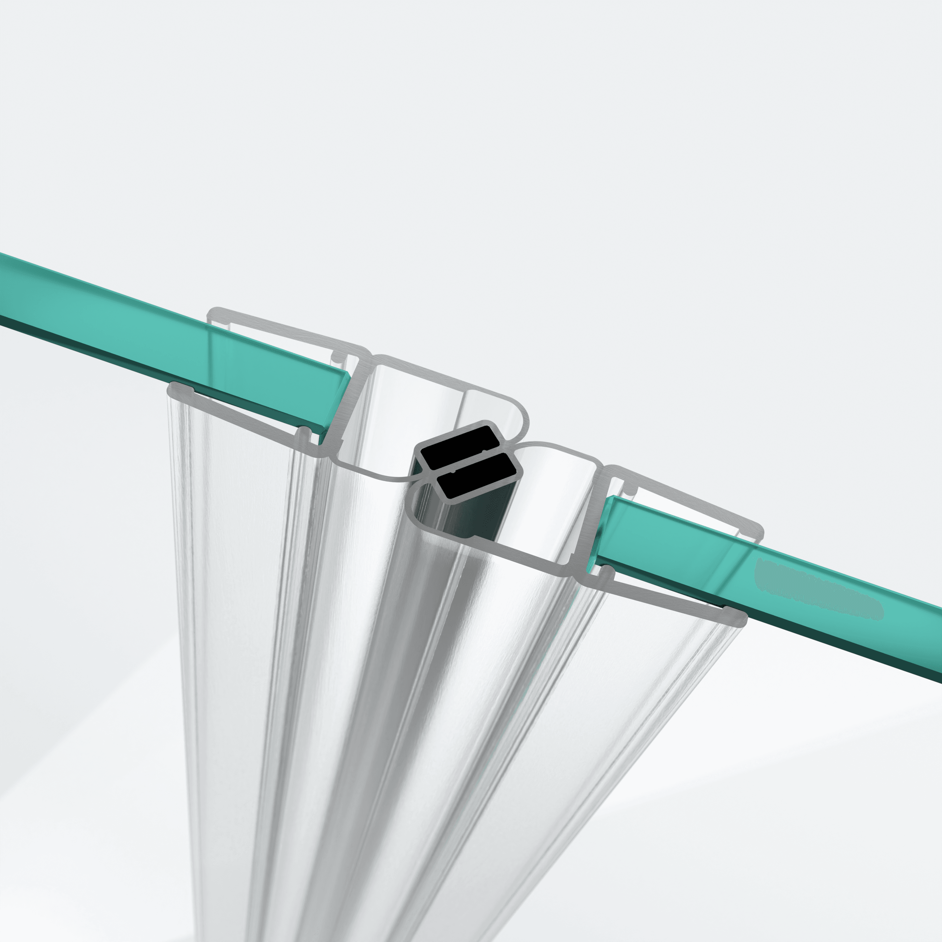 3D model of two offset 180° magnetic seals for a 180° door-to-door situation