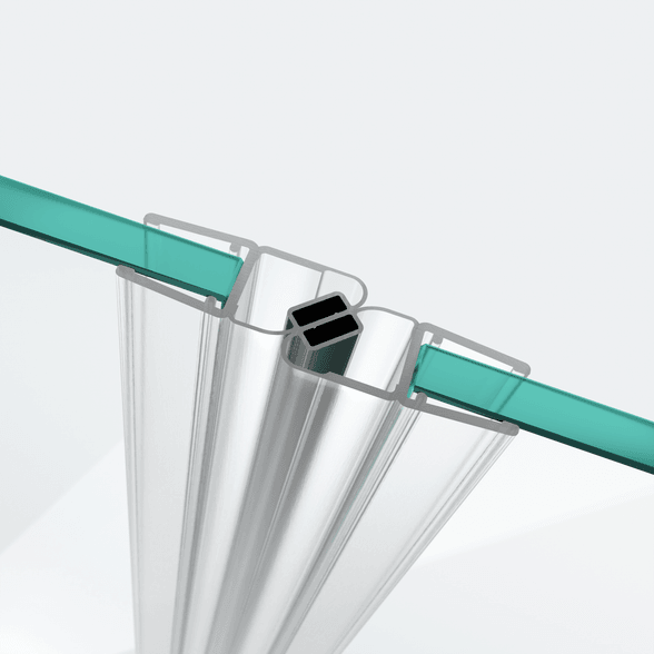 3D-Modell zweier versetzter 180°-Magnetschließleisten für eine 180°-Tür-an-Tür-Situation