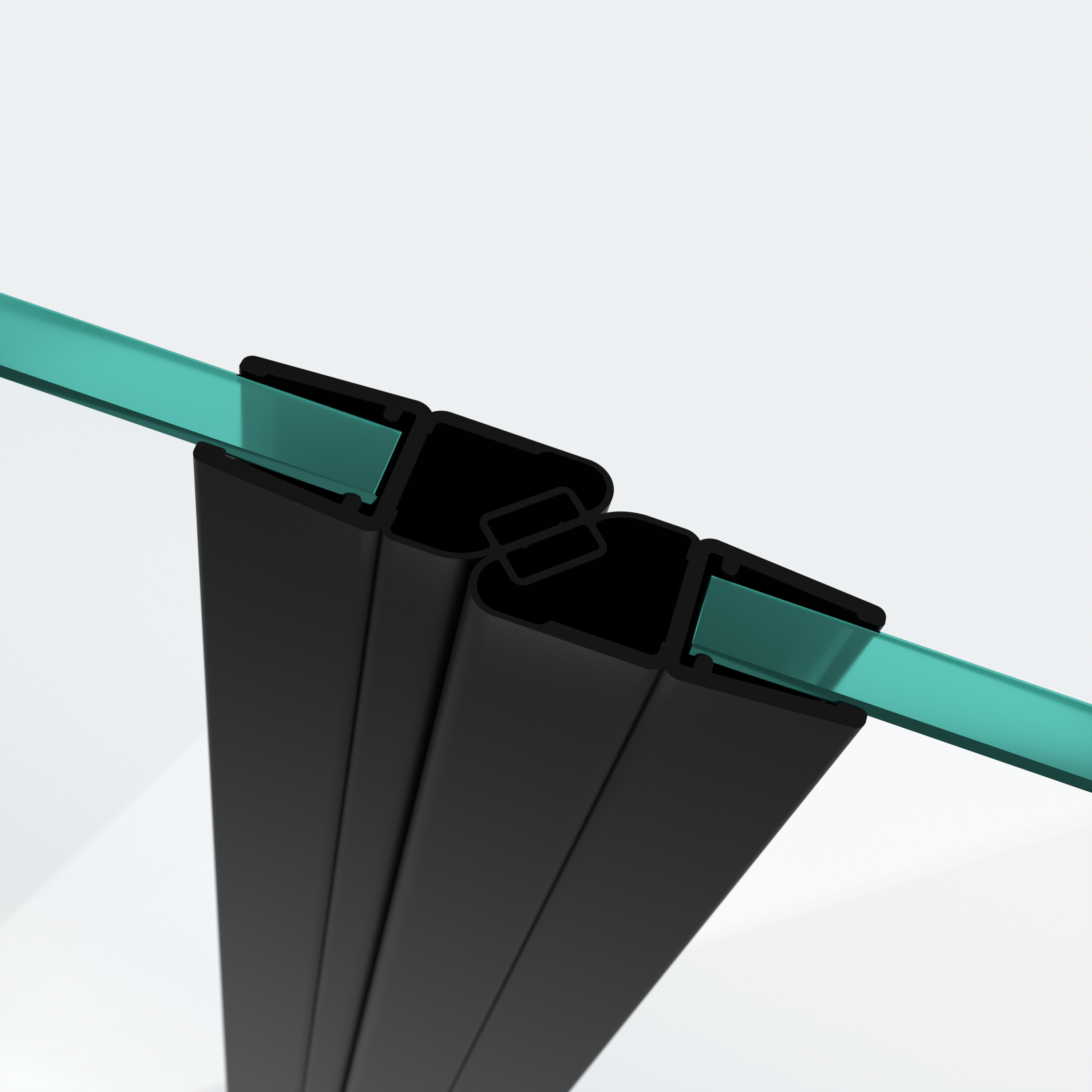 3D model of two offset 180° magnetic seals for a 180° door-to-door situation in black