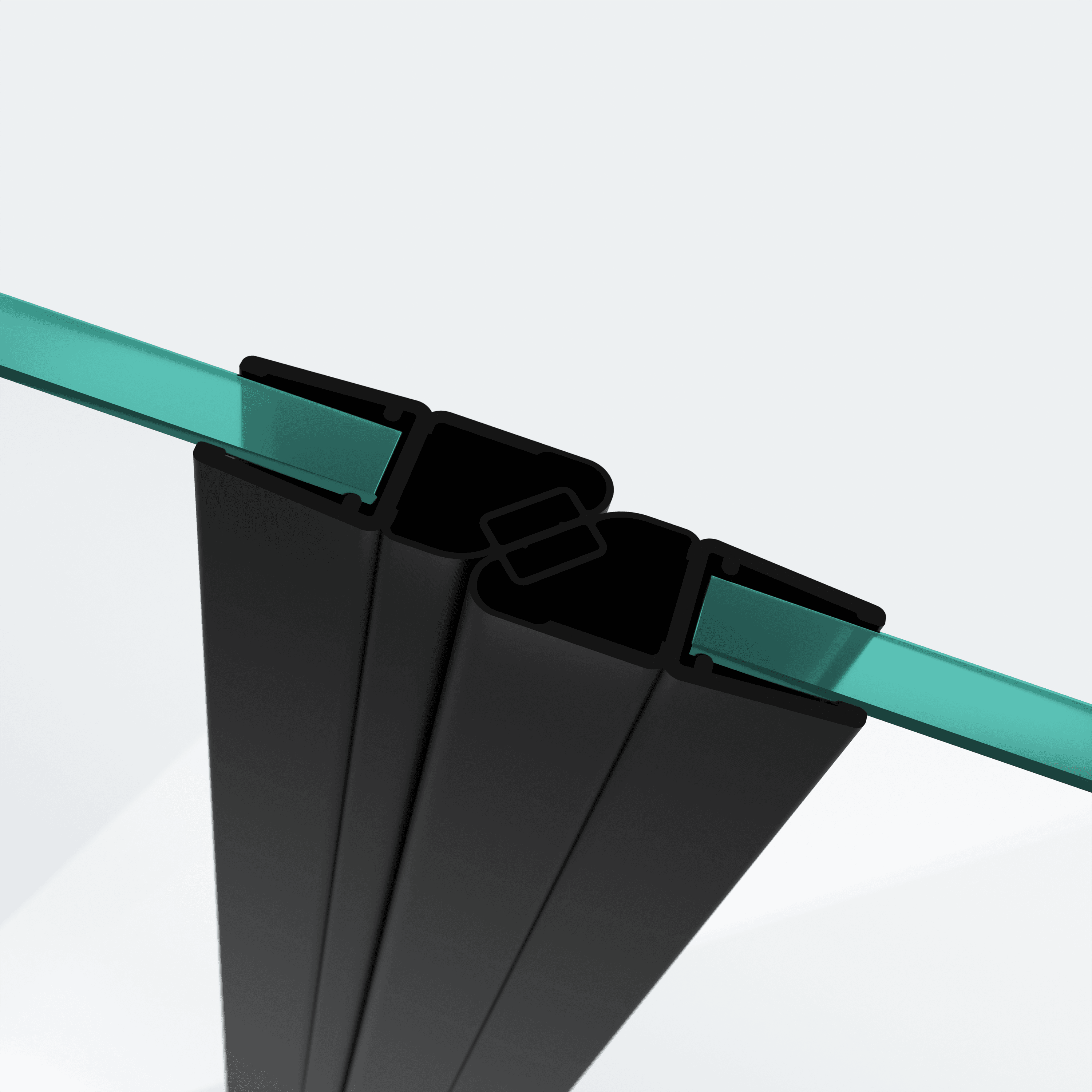 3D model of two offset 180° magnetic seals for a 180° door-to-door situation in black