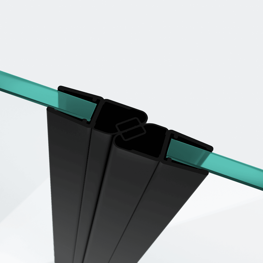 3D-Modell zweier versetzter 180°-Magnetschließleisten für eine 180°-Tür-an-Tür-Situation in Schwarz
