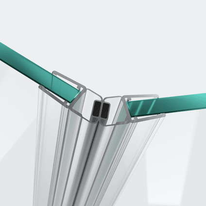 3D-Modell zweier 135°-Magnetschließleisten für eine 135°-Glas-an-Glas-Situation