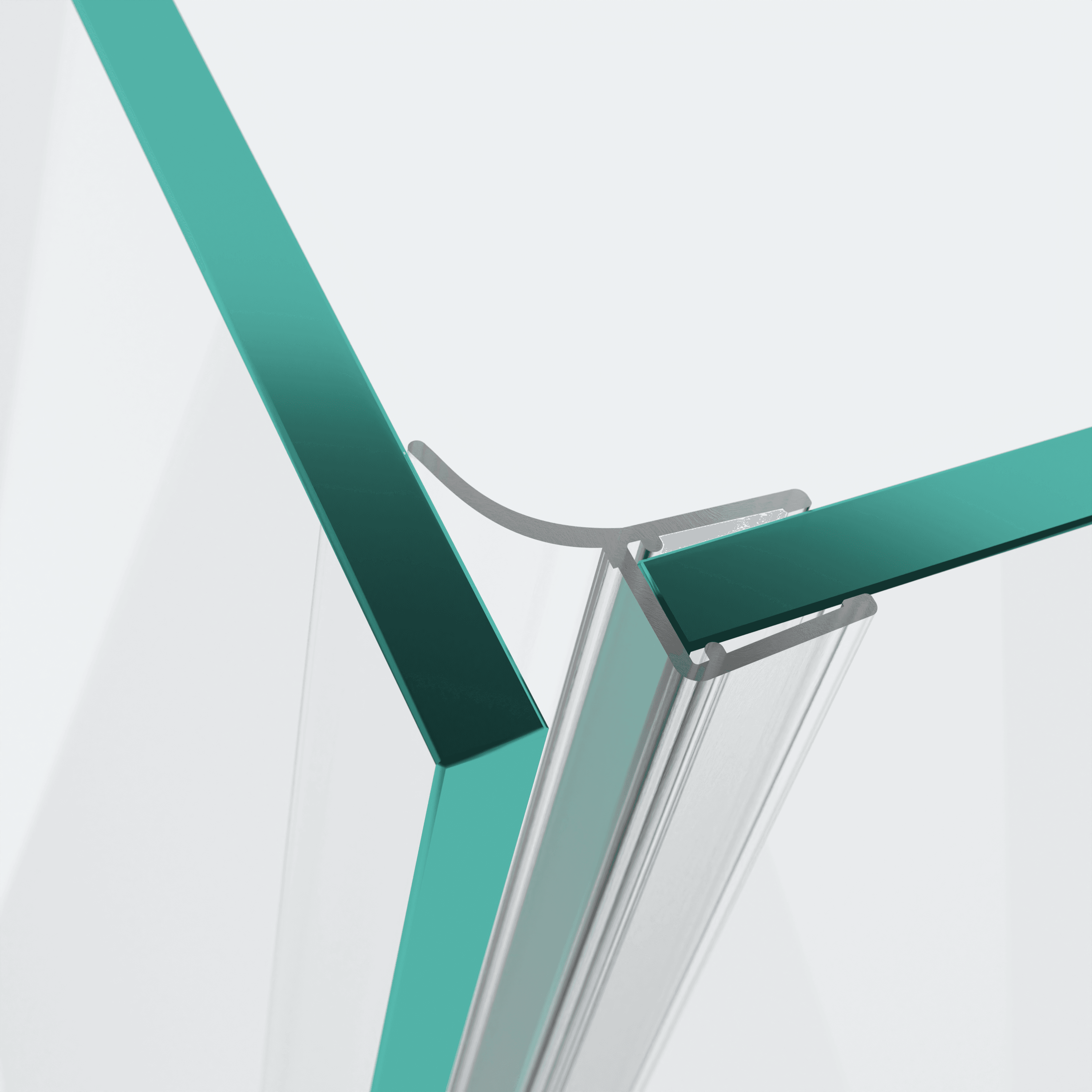 3D model of a wall and centre seal for a 90° glass-to-glass situation
