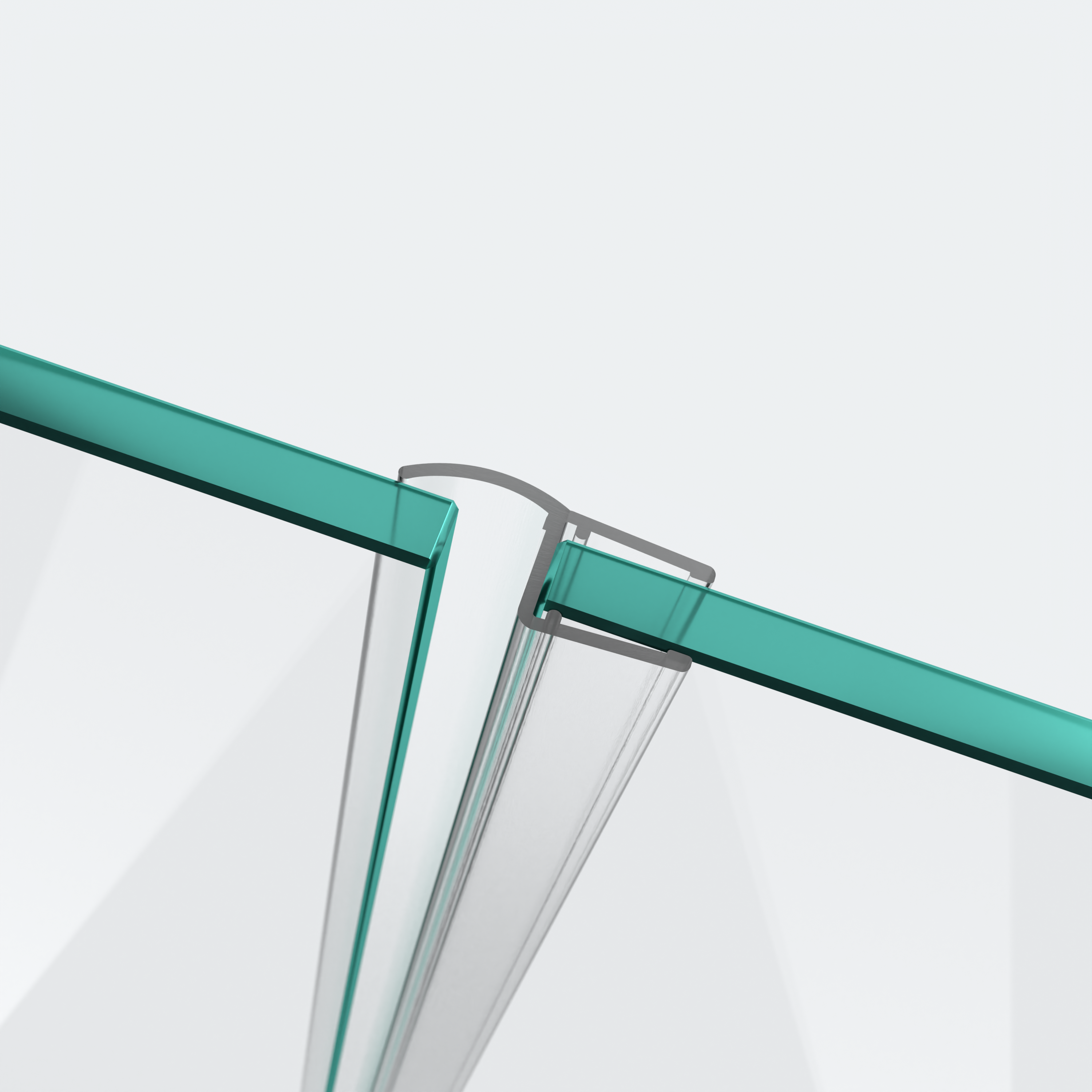 3D-Modell einer Wand- und Mitteldichtung für eine 180°-Glas-an-Glas-Situation