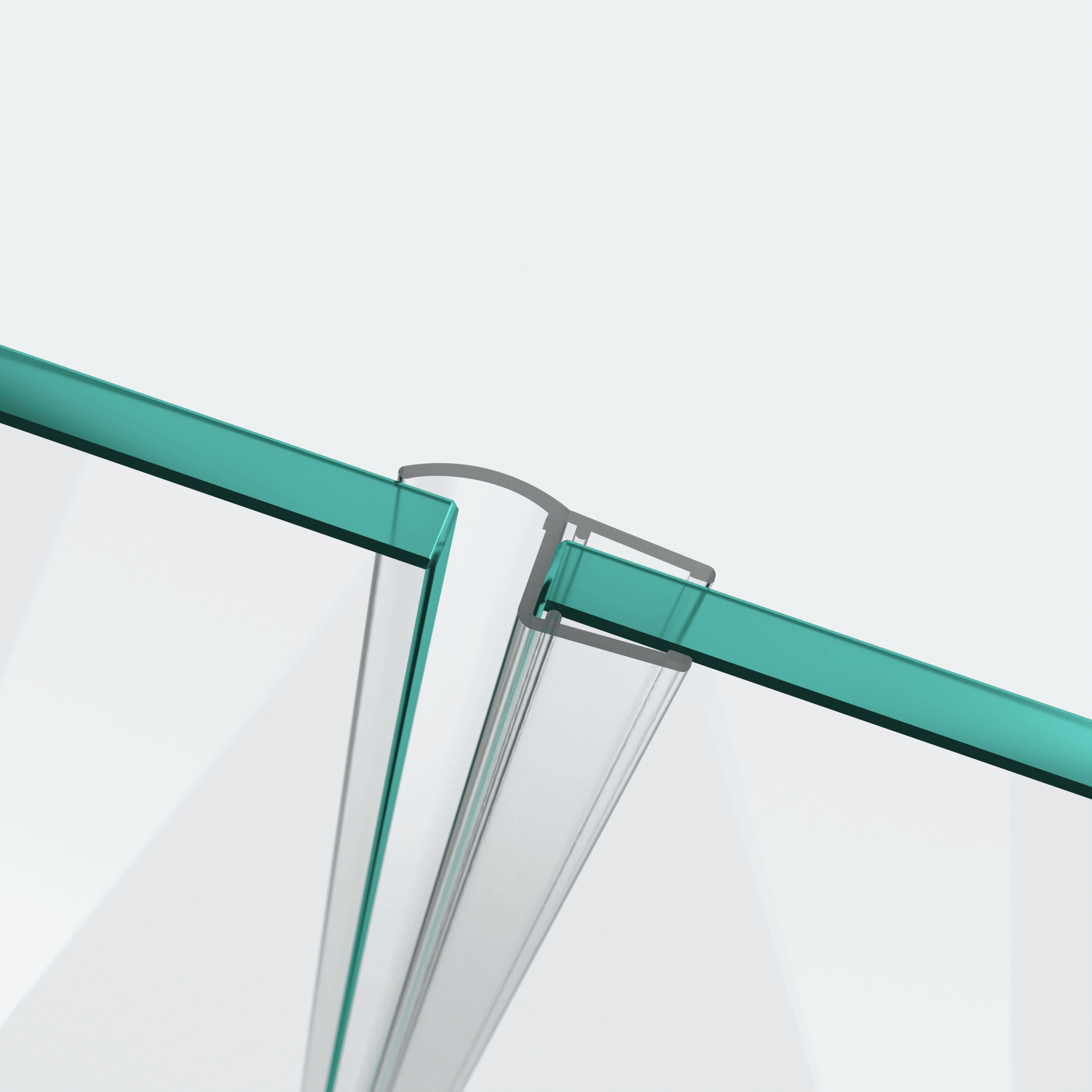 3D-Modell einer Wand- und Mitteldichtung für eine 180°-Glas-an-Glas-Situation