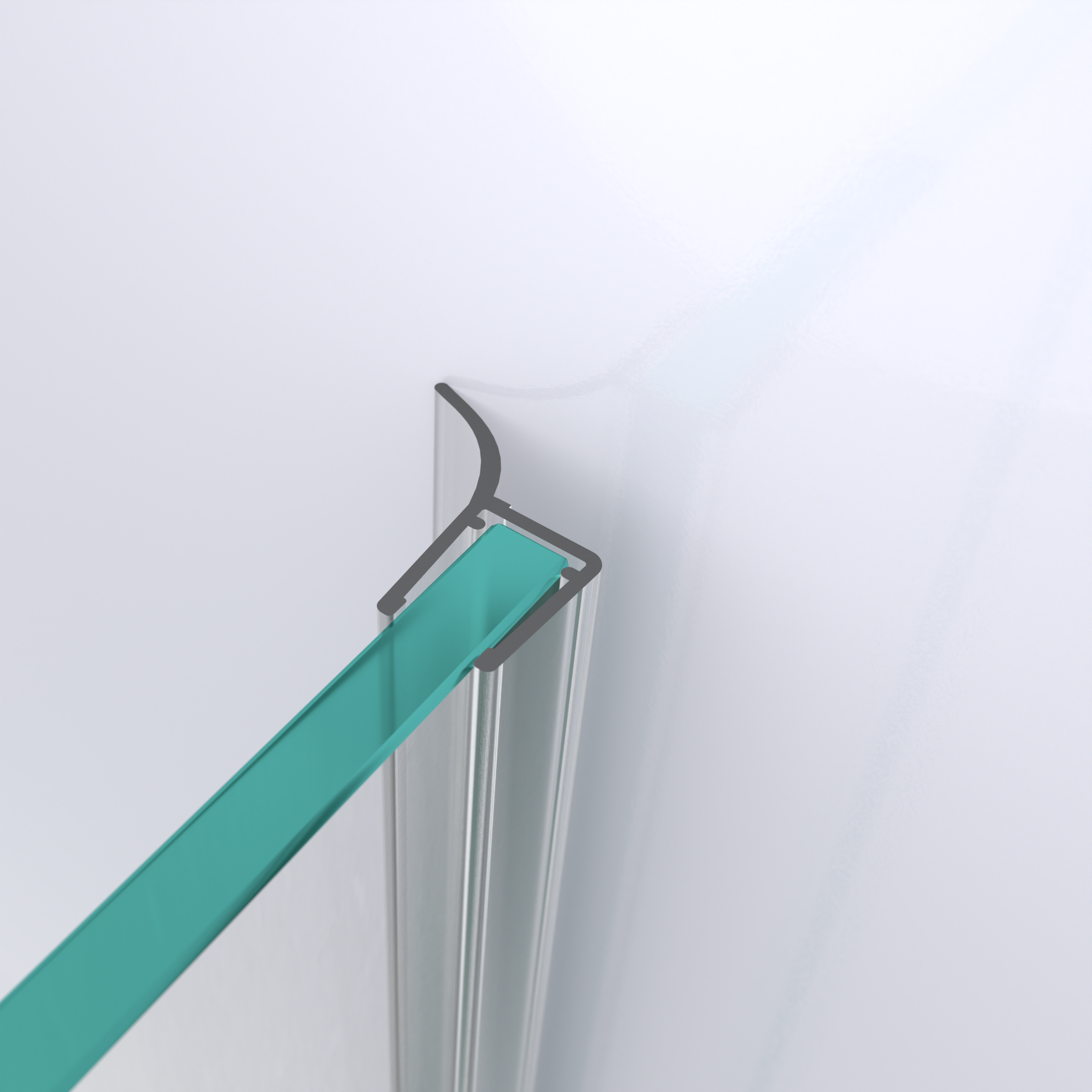 3D model of a wall and centre seal for a glass-to-wall situation