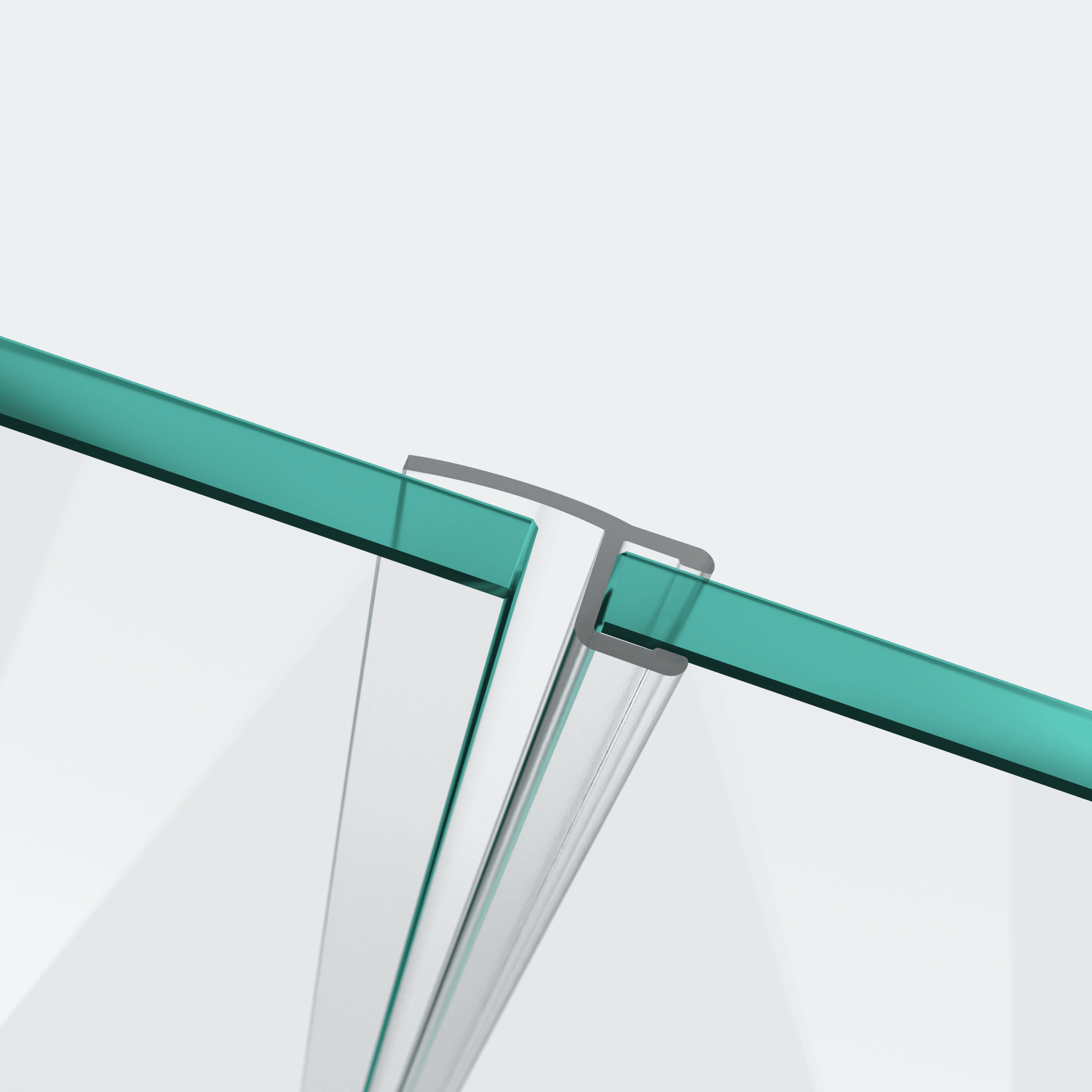 3D-Modell einer Wand- und Mitteldichtung mit kurzem Glaseinstand für eine 180°-Glas-an-Glas-Situation