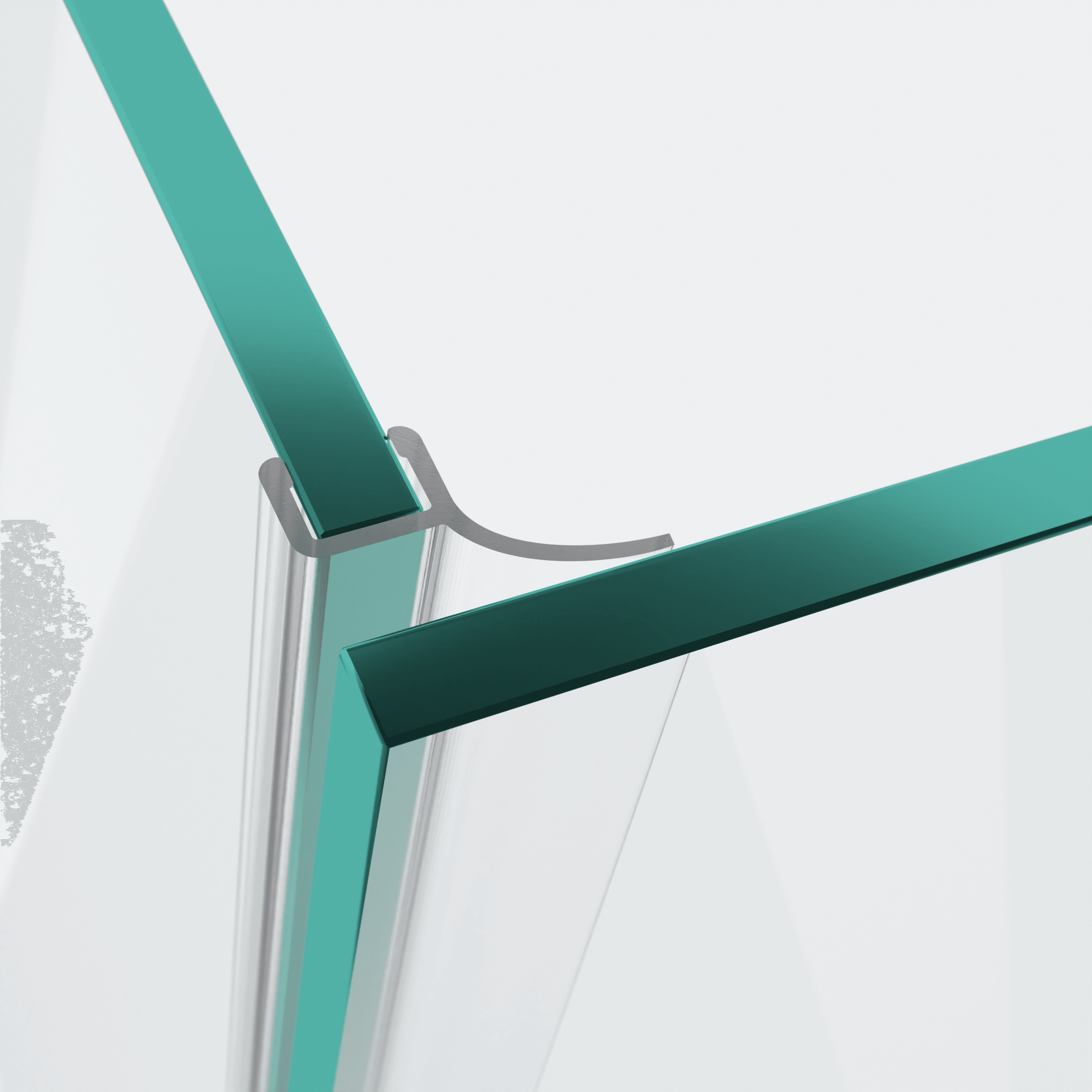 3D model of a wall and centre seal with short glass recess for a 90° glass-to-glass situation
