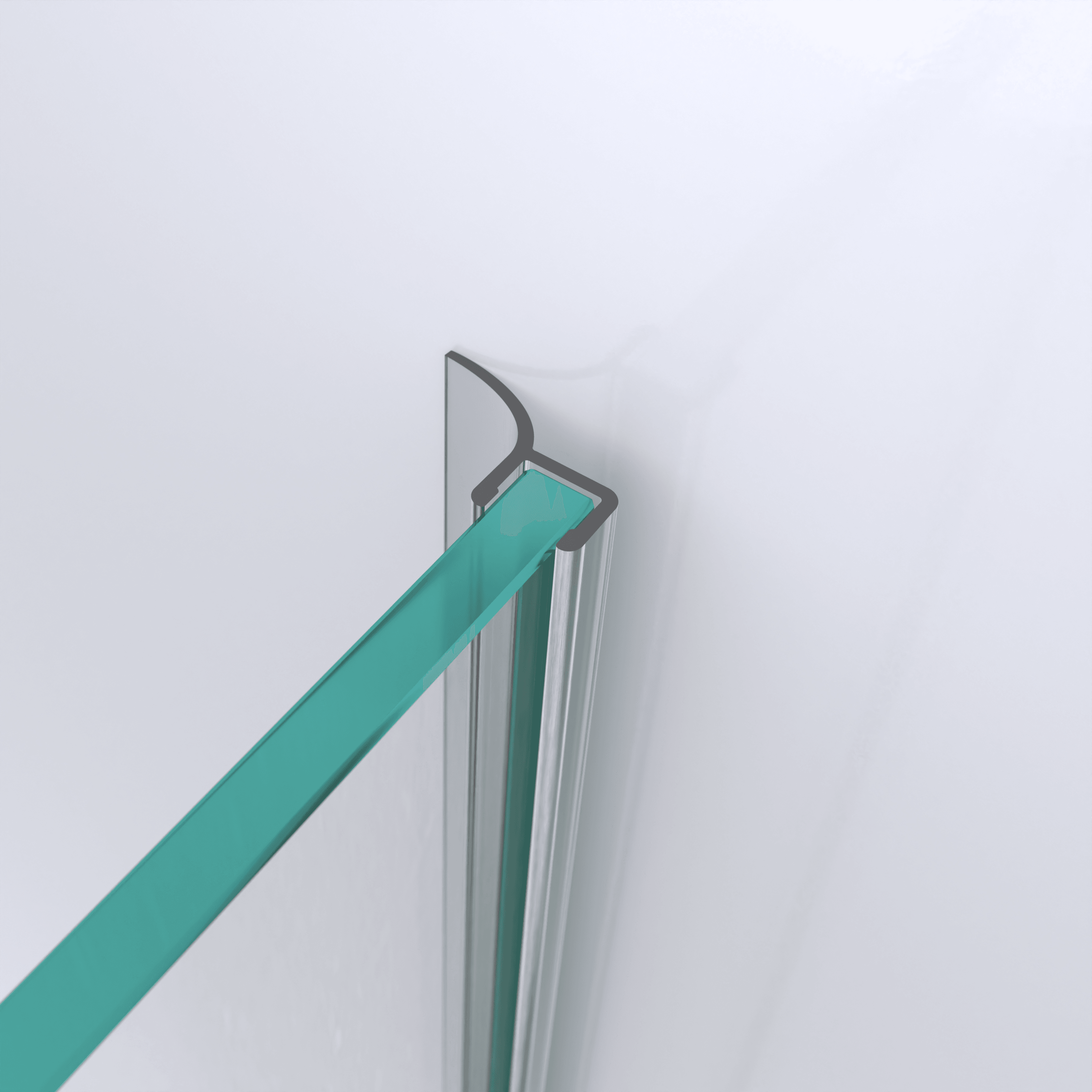3D model of a wall and centre seal with short glass recess for a glass-to-wall situation