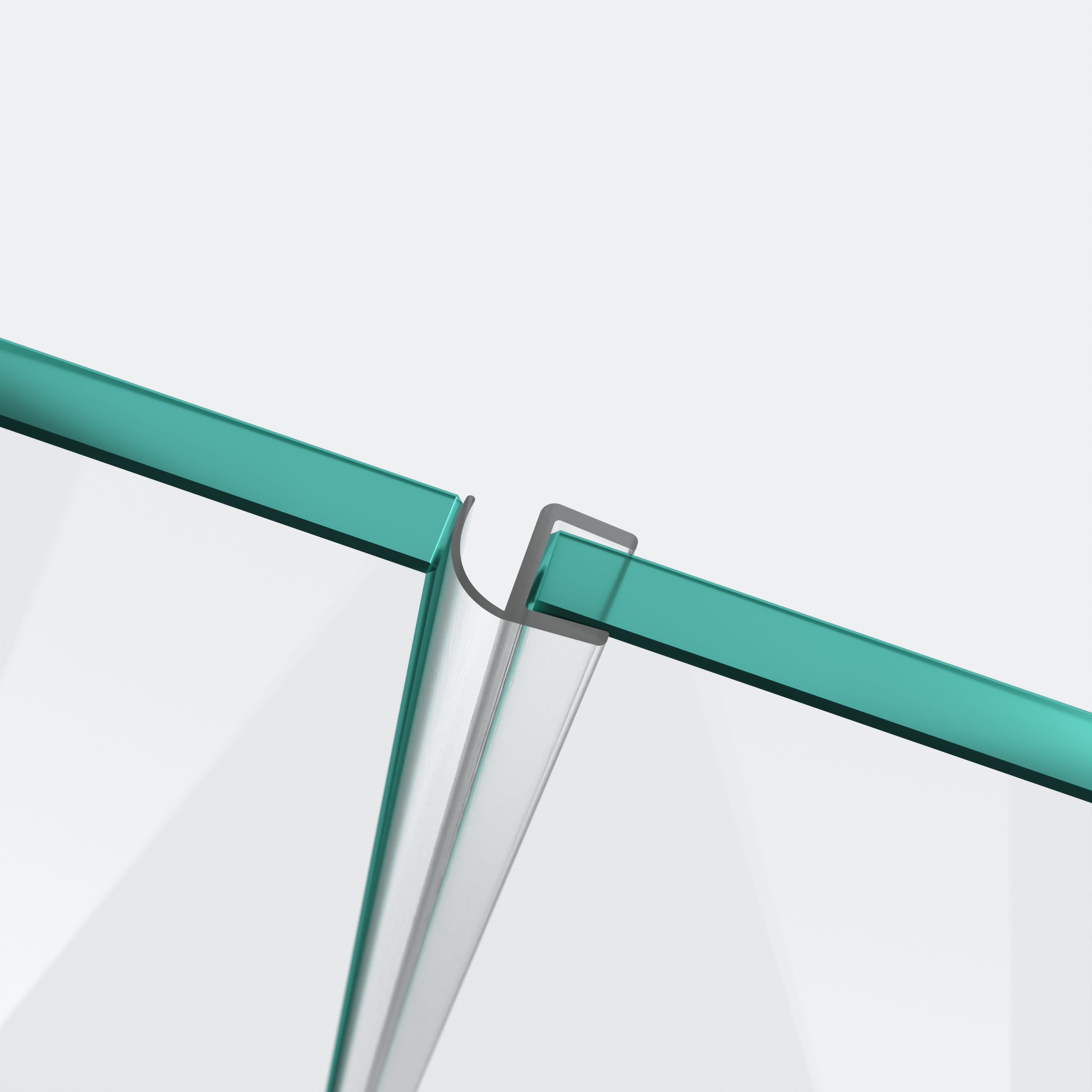 3D-Modell einer Wand- und Mitteldichtung mit halber Hohlkammer und kurzem Glaseinstand für eine 180°-Glas-an-Glas-Situation