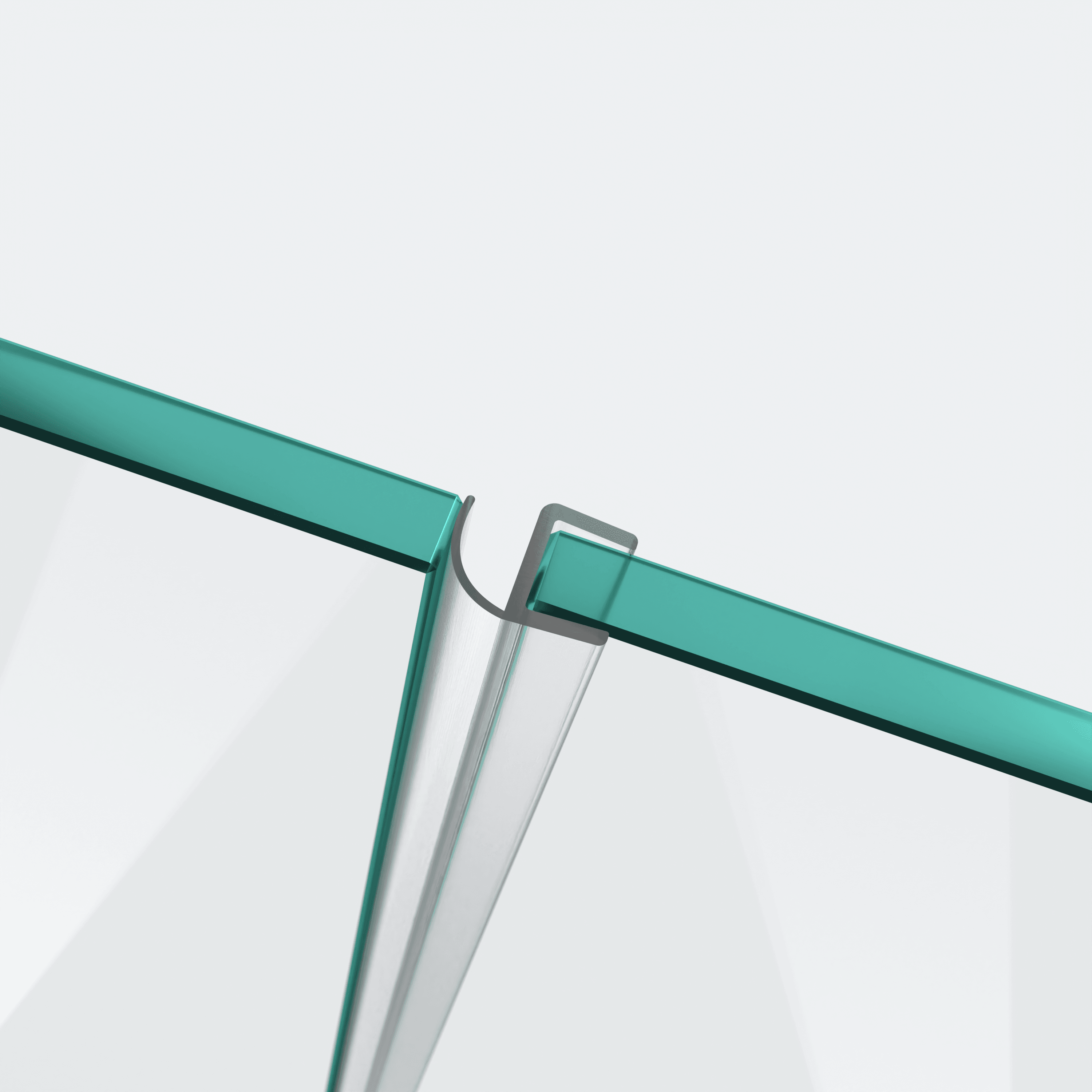 3D-Modell einer Wand- und Mitteldichtung mit halber Hohlkammer und kurzem Glaseinstand für eine 180°-Glas-an-Glas-Situation