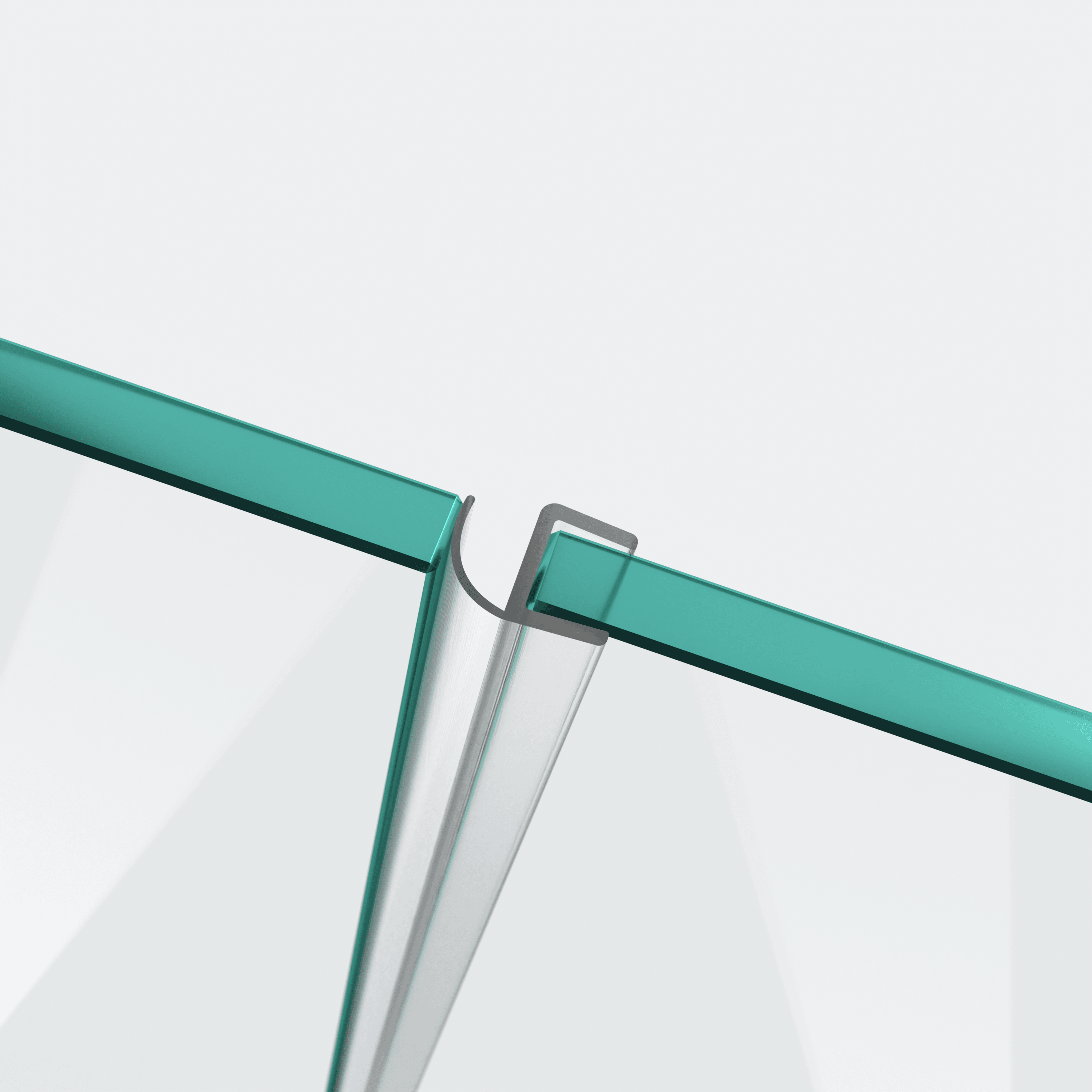 3D-Modell einer Wand- und Mitteldichtung mit halber Hohlkammer und kurzem Glaseinstand für eine 180°-Glas-an-Glas-Situation