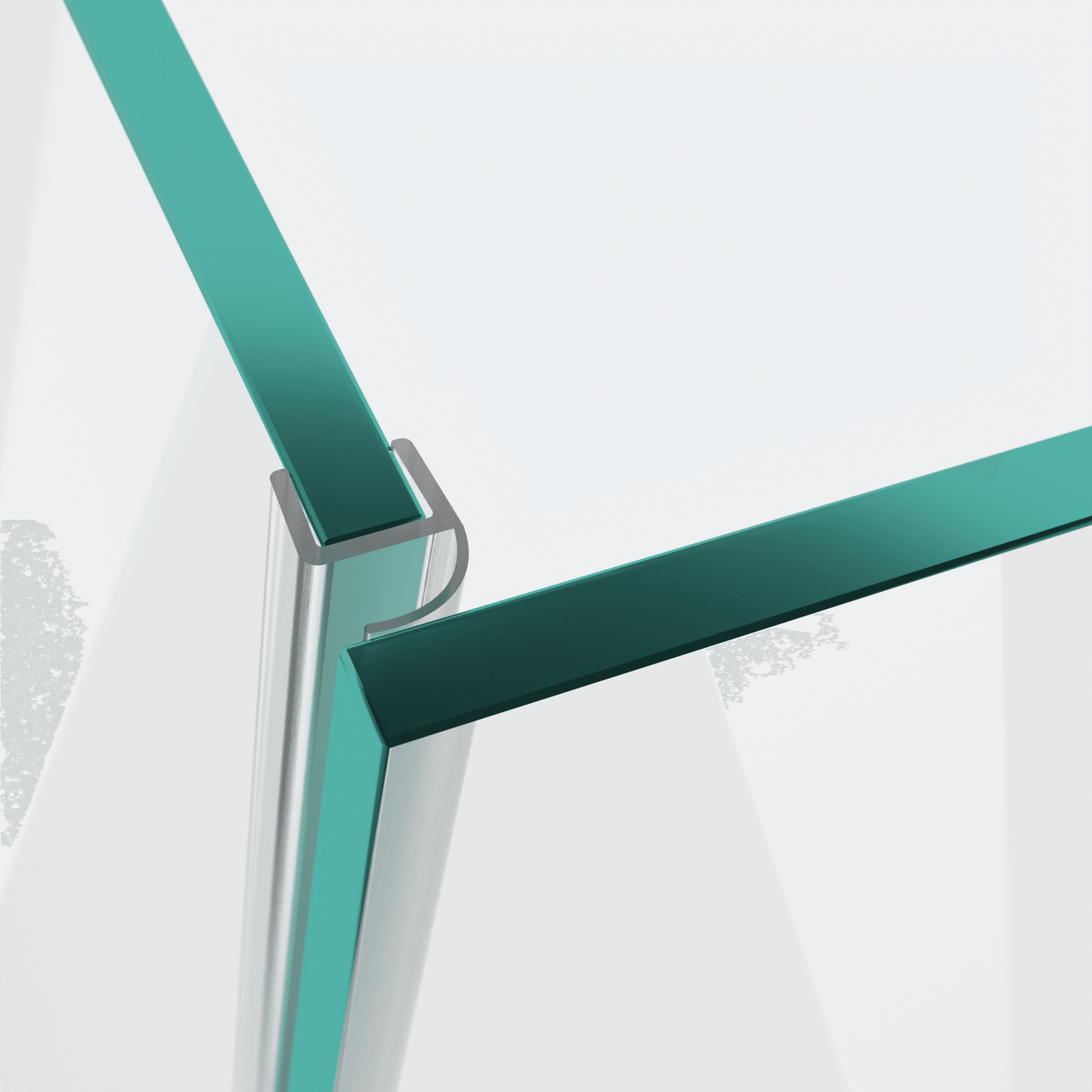 3D-Modell einer Wand- und Mitteldichtung mit halber Hohlkammer und kurzem Glaseinstand für eine 90°-Glas-an-Glas-Situation