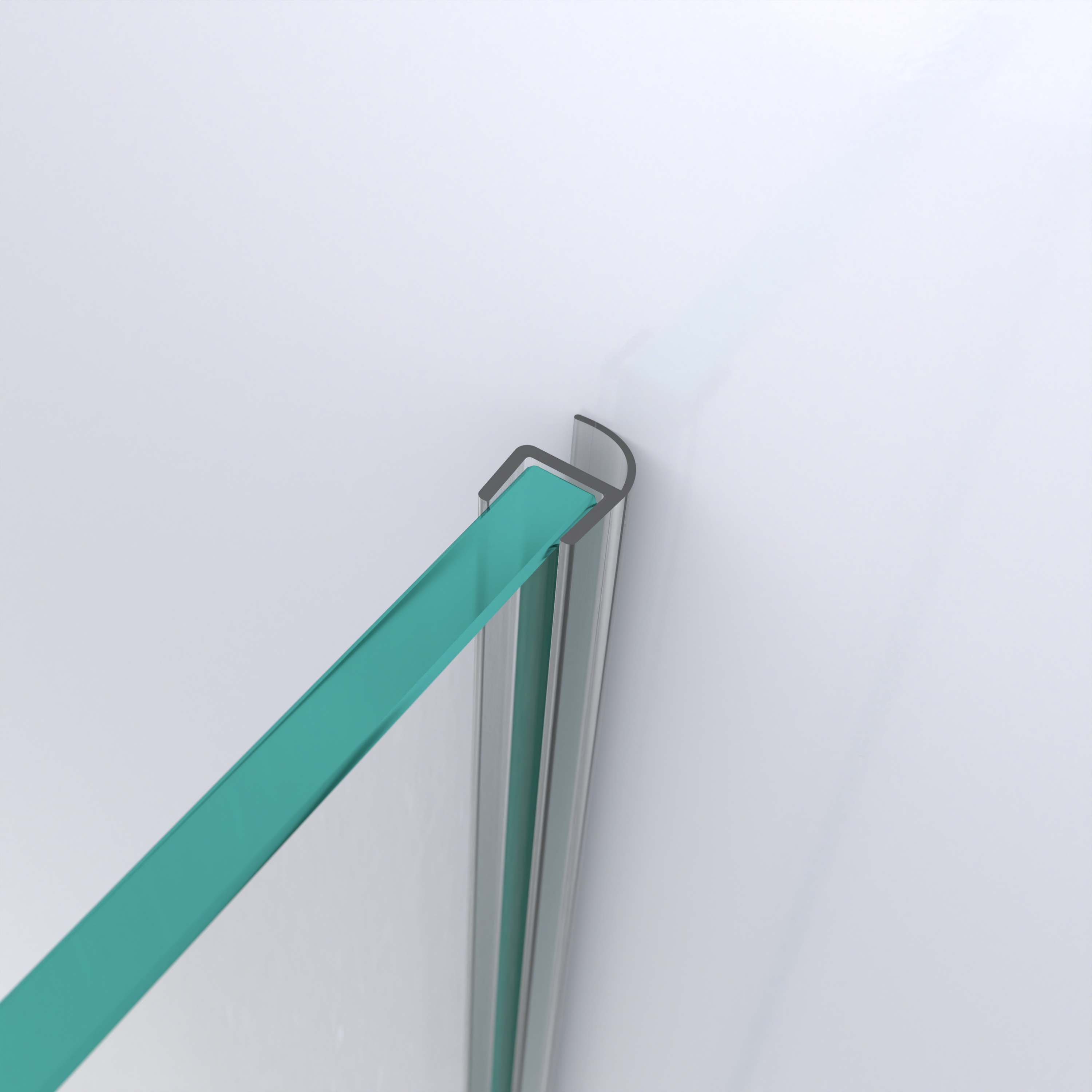 3D-Modell einer Wand- und Mitteldichtung mit halber Hohlkammer und kurzem Glaseinstand für eine Glas-an-Wand-Situation