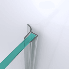 3D model of a wall and centre seal with a long sealing flap for a glass-to-wall situation