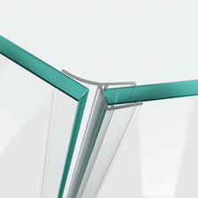 3D model of a wall and centre seal with a long sealing flap for a 135° glass-to-glass situation