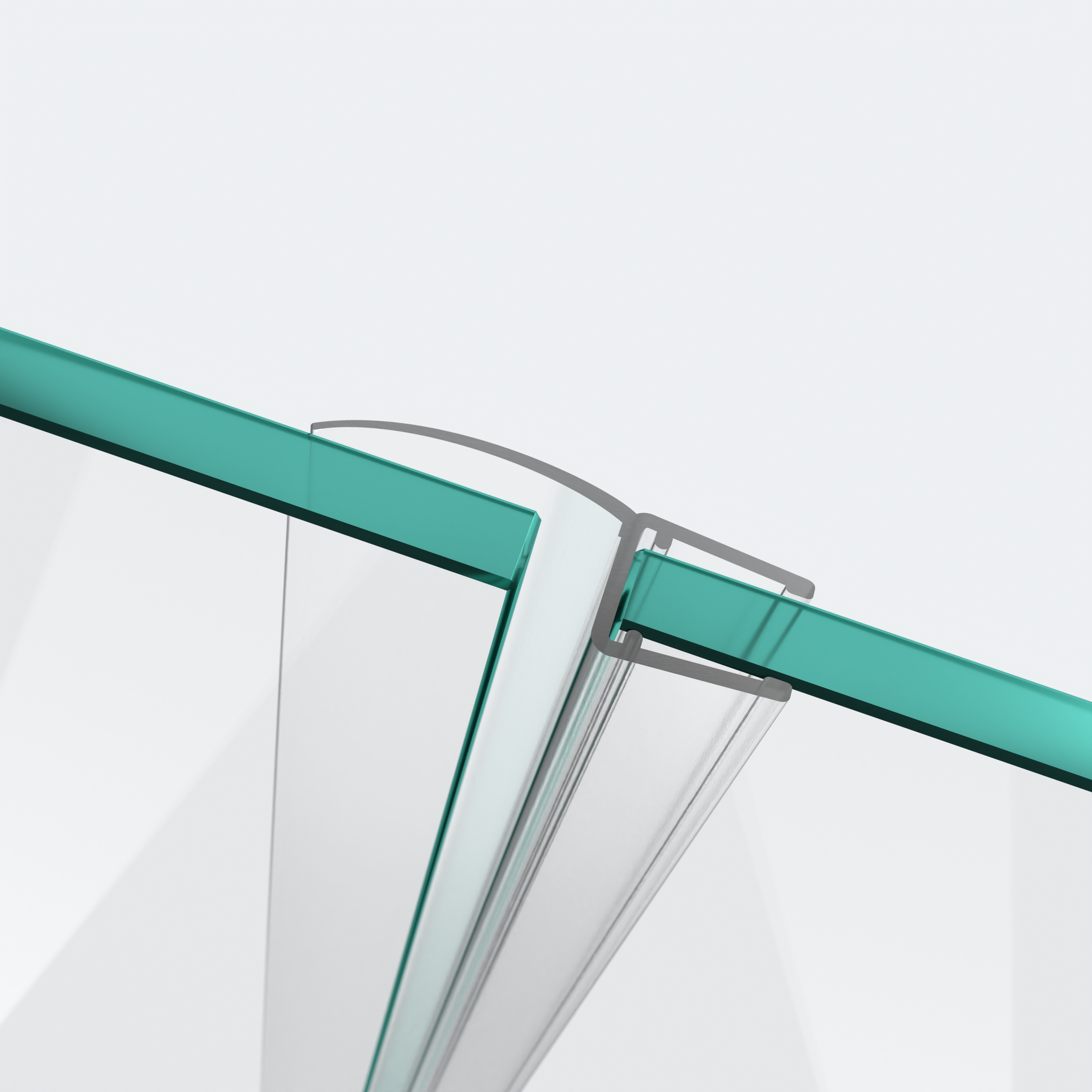 3D-Modell einer Wand- und Mitteldichtung mit langer Dichtfahne für eine 180°-Glas-an-Glas-Situation
