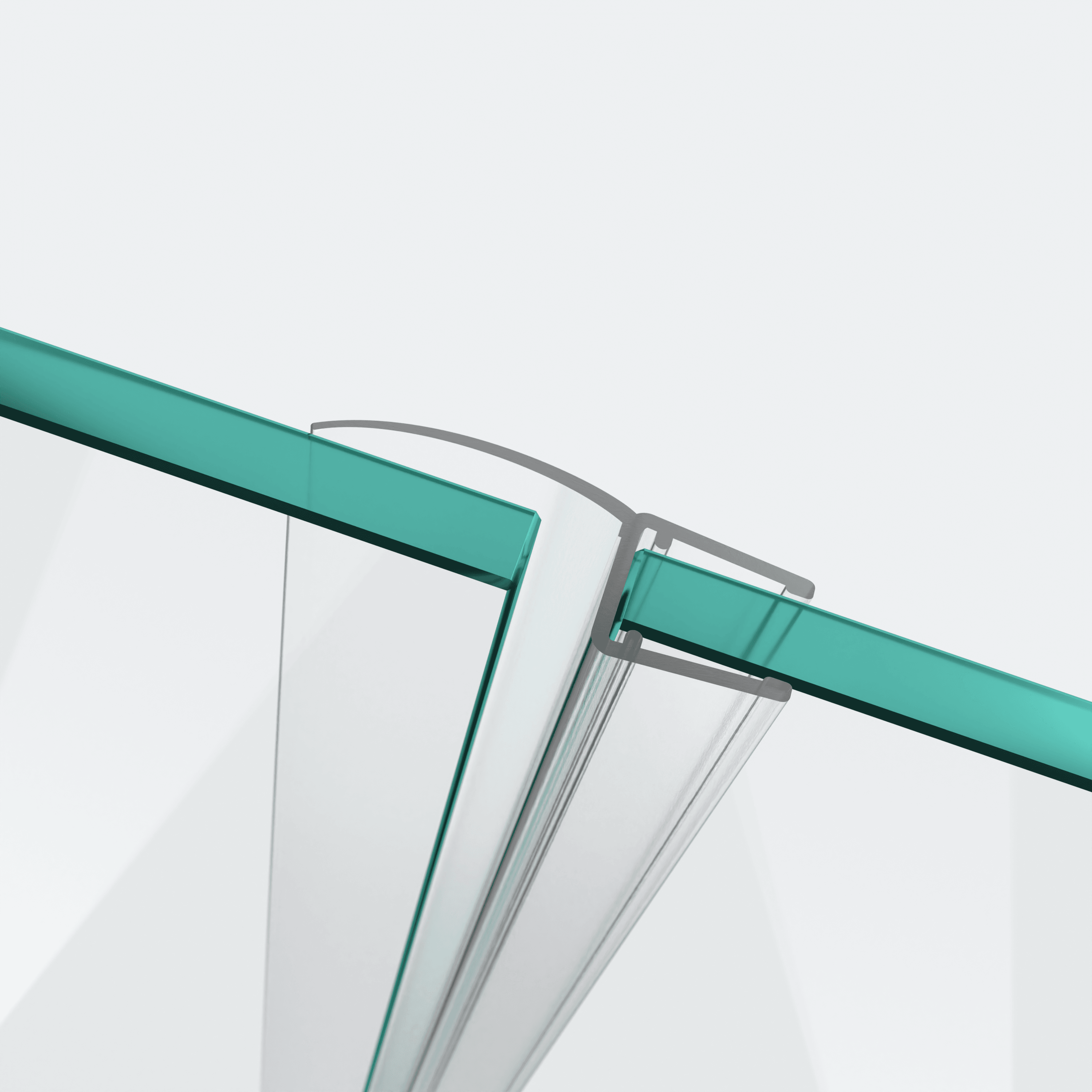 3D-Modell einer Wand- und Mitteldichtung mit langer Dichtfahne für eine 180°-Glas-an-Glas-Situation