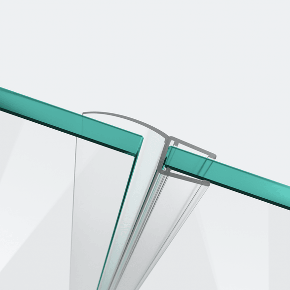 3D-Modell einer Wand- und Mitteldichtung mit langer Dichtfahne für eine 180°-Glas-an-Glas-Situation