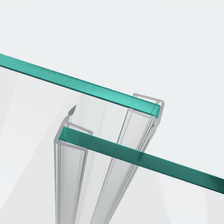 3D model of two sliding-door seals with a short deflector for a parallel 180° glass-to-glass situation