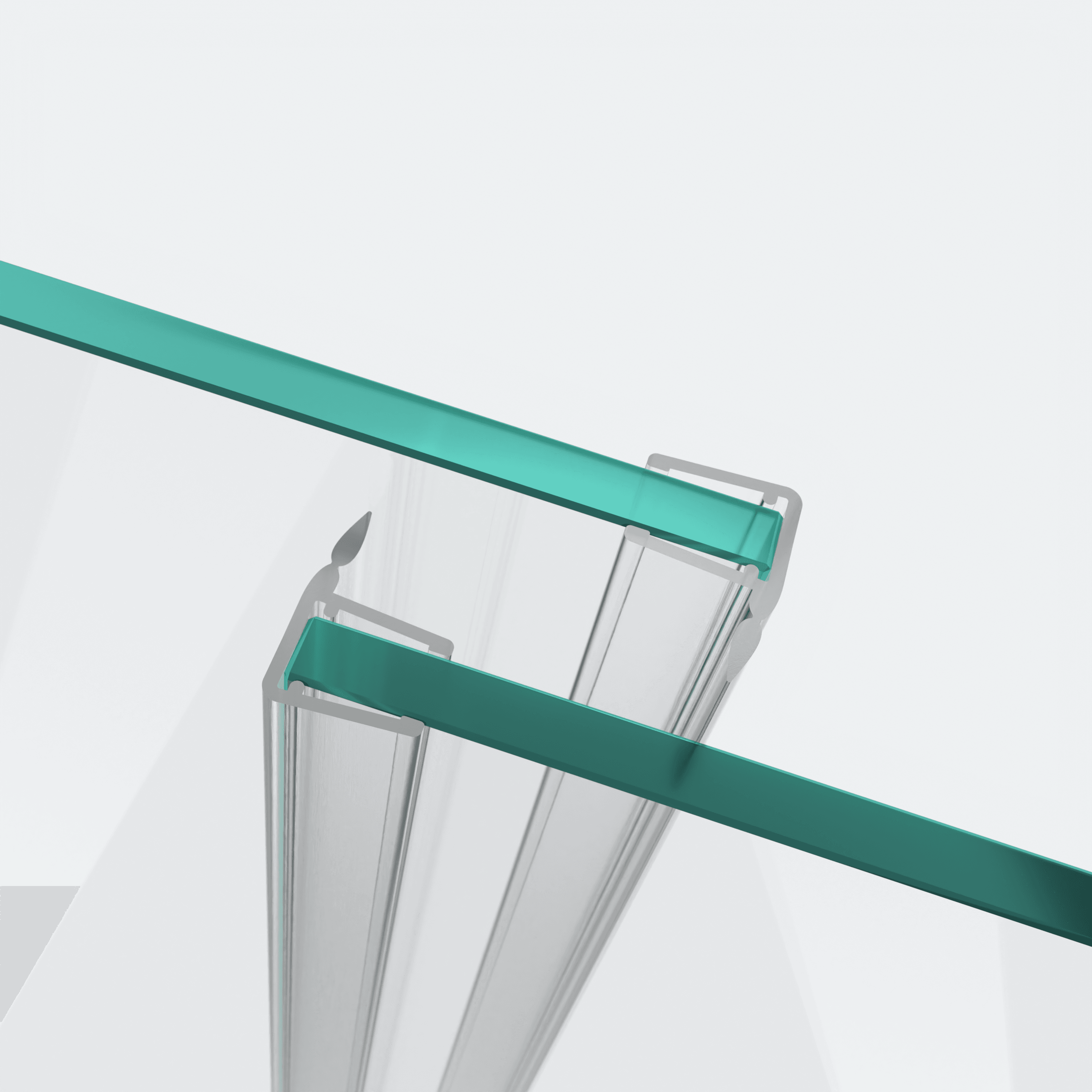 3D model of two sliding-door seals with a short deflector for a parallel 180° glass-to-glass situation