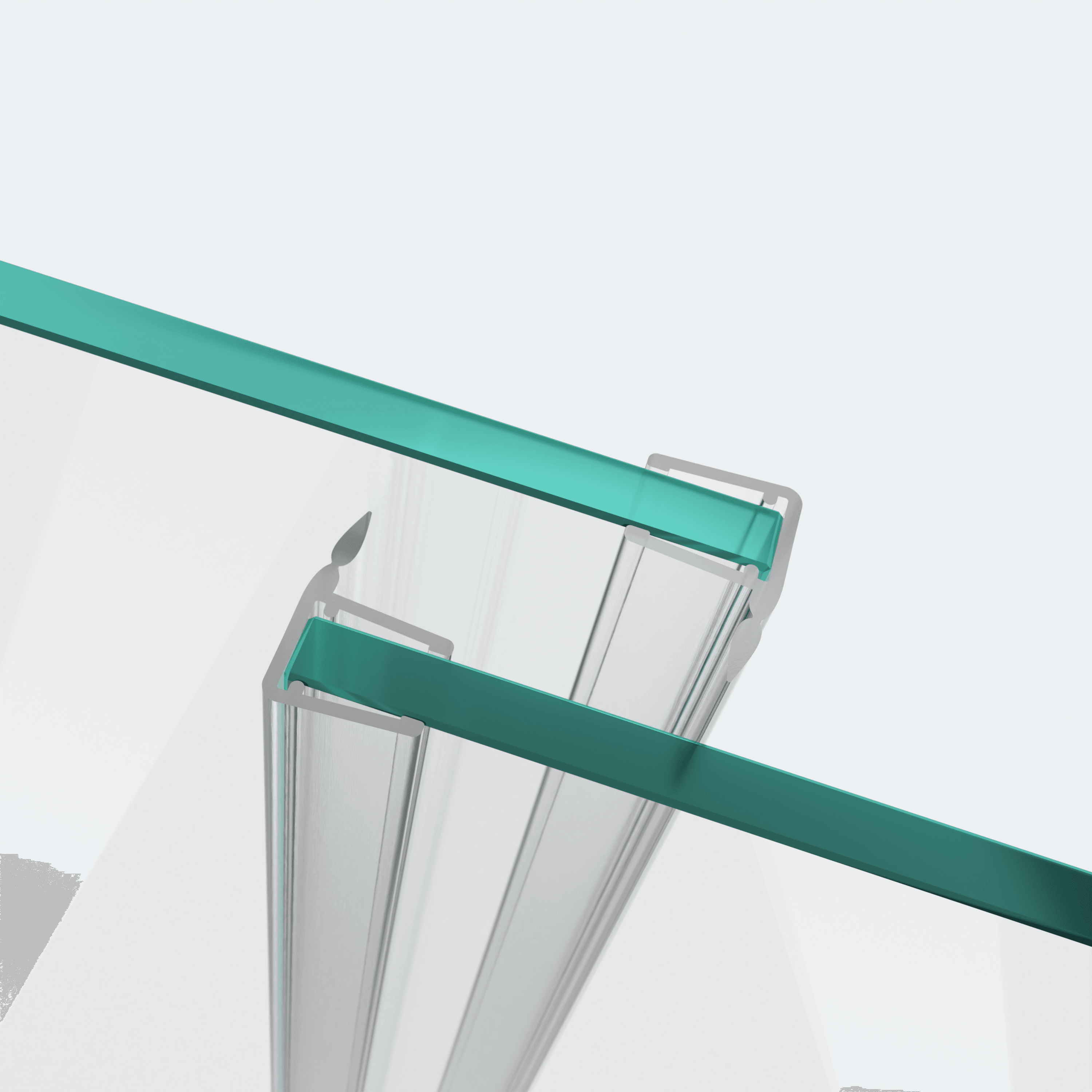 3D model of two sliding-door seals with a short deflector for a parallel 180° glass-to-glass situation